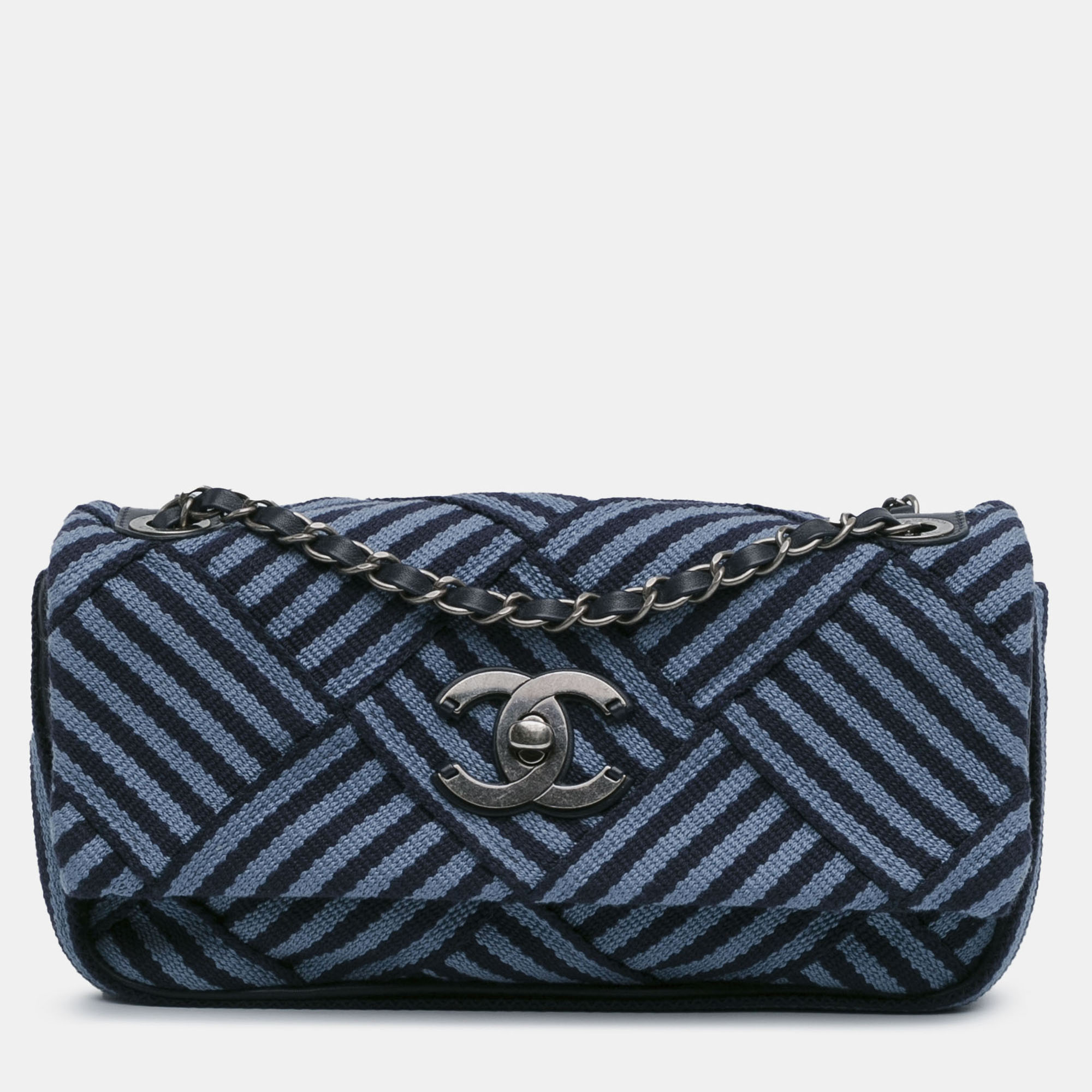 Pre-owned Chanel Black/blue Canvas Stripe Flap Bag