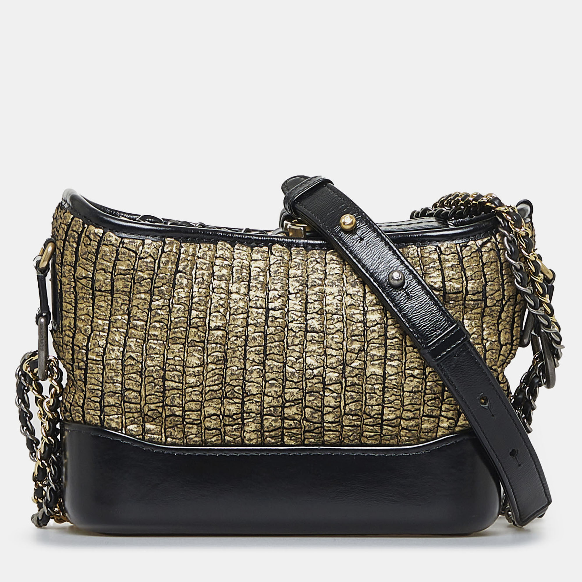 

Chanel Black Gold Small Painted Knit Gabrielle Crossbody Bag