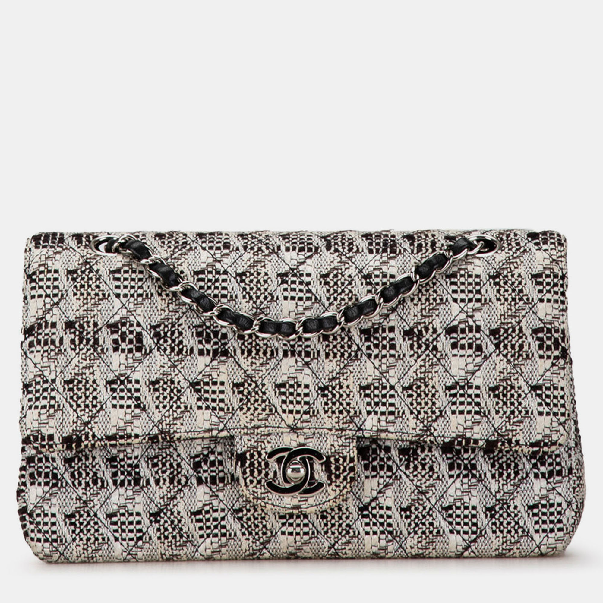 

Chanel Black/White Medium Classic Tweed Double Flap