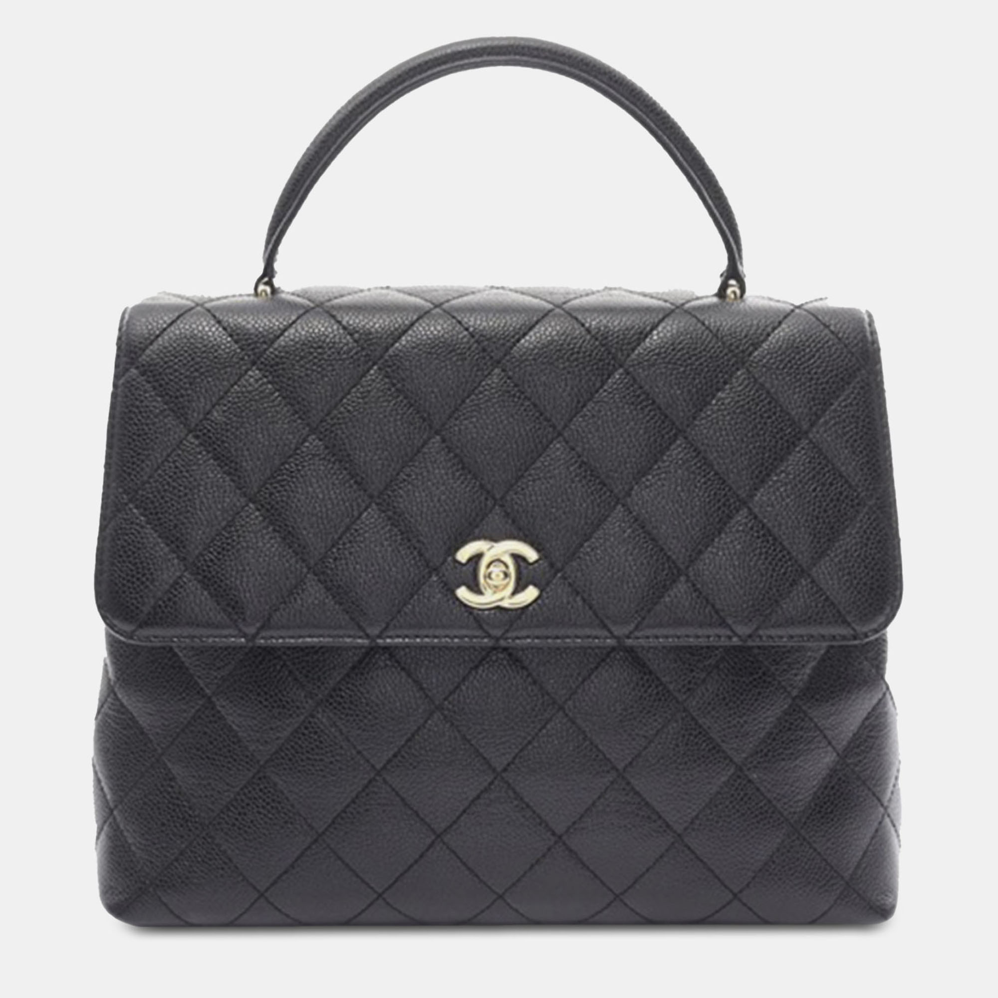 

Chanel Black CC Quilted Caviar Kelly Top Handle Bag