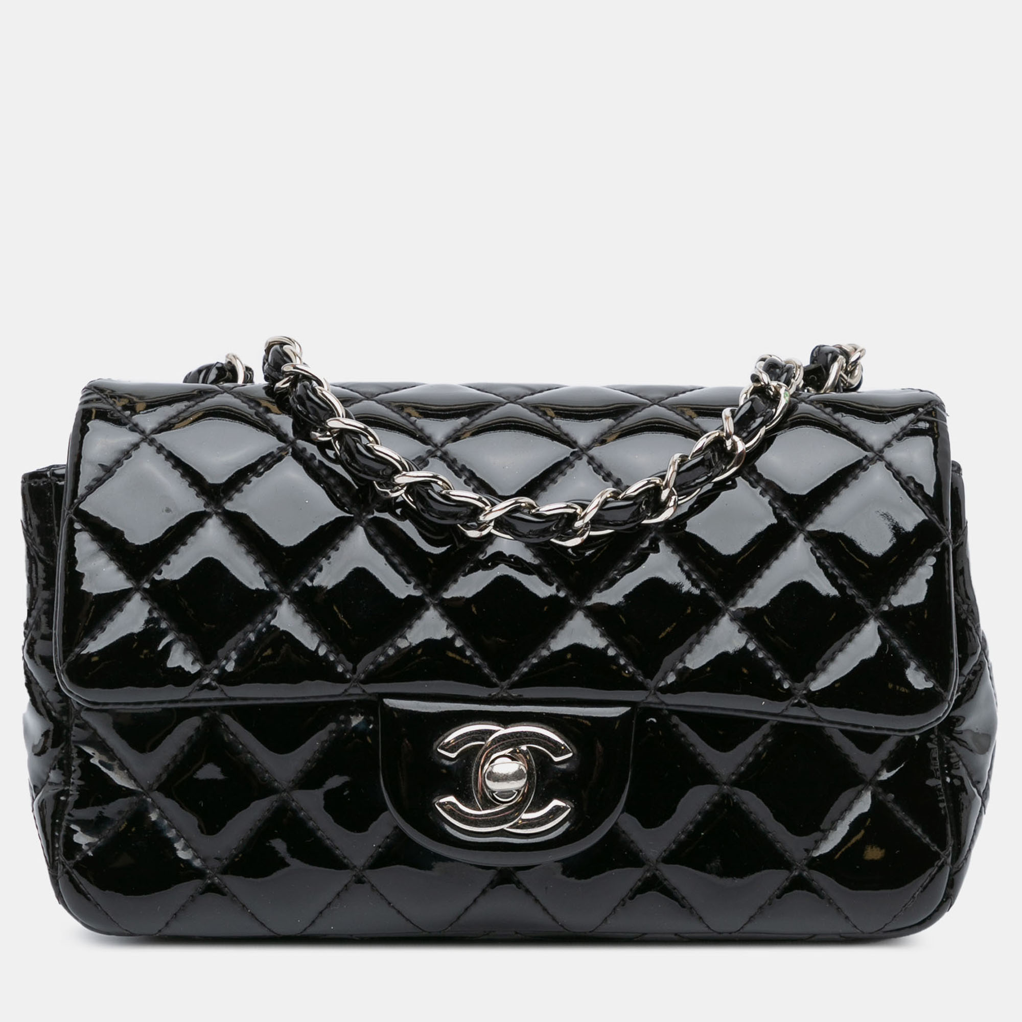 

Chanel Black Mini Rectangular Classic Patent Single Flap