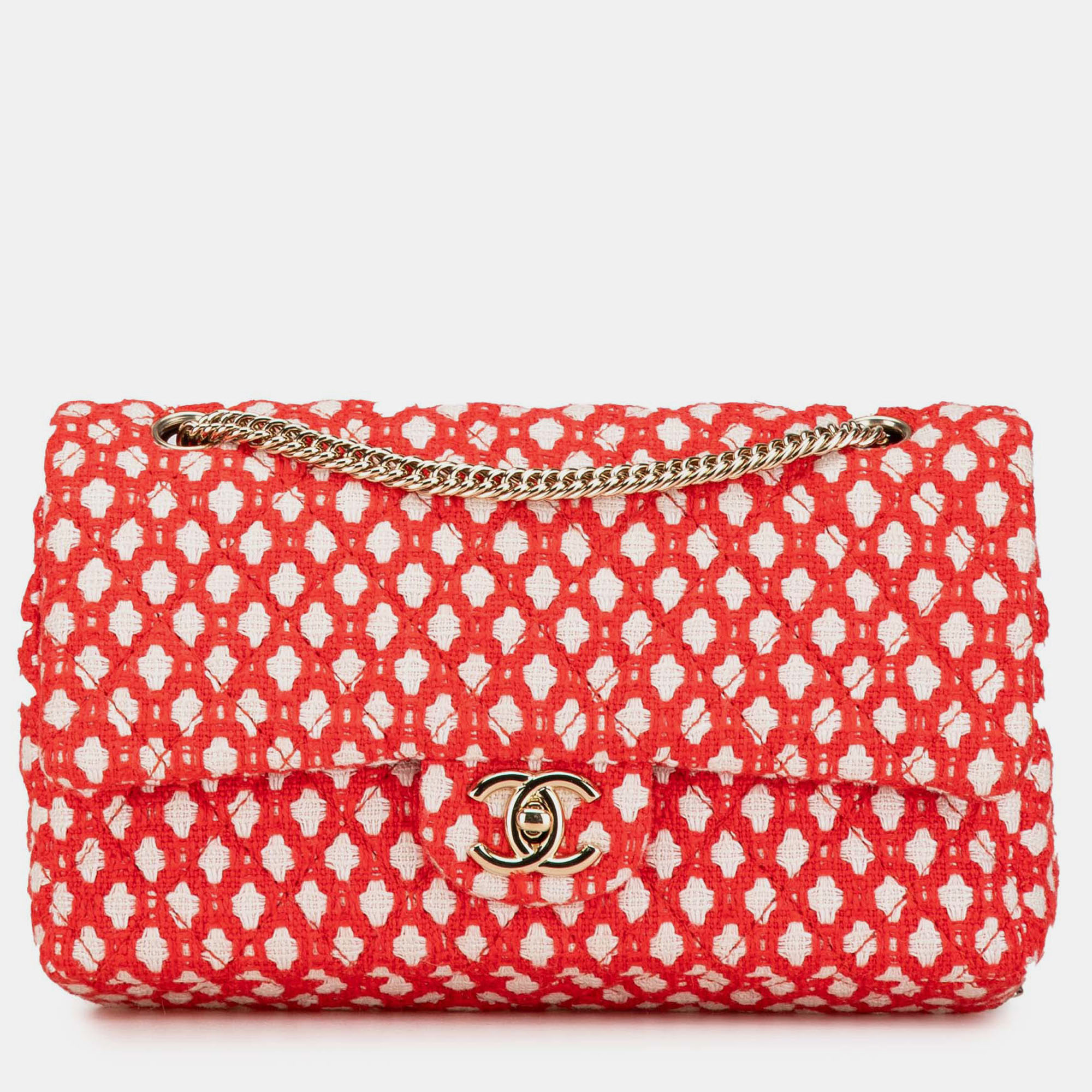 Pre-owned Chanel Red Jumbo Tweed Double Flap