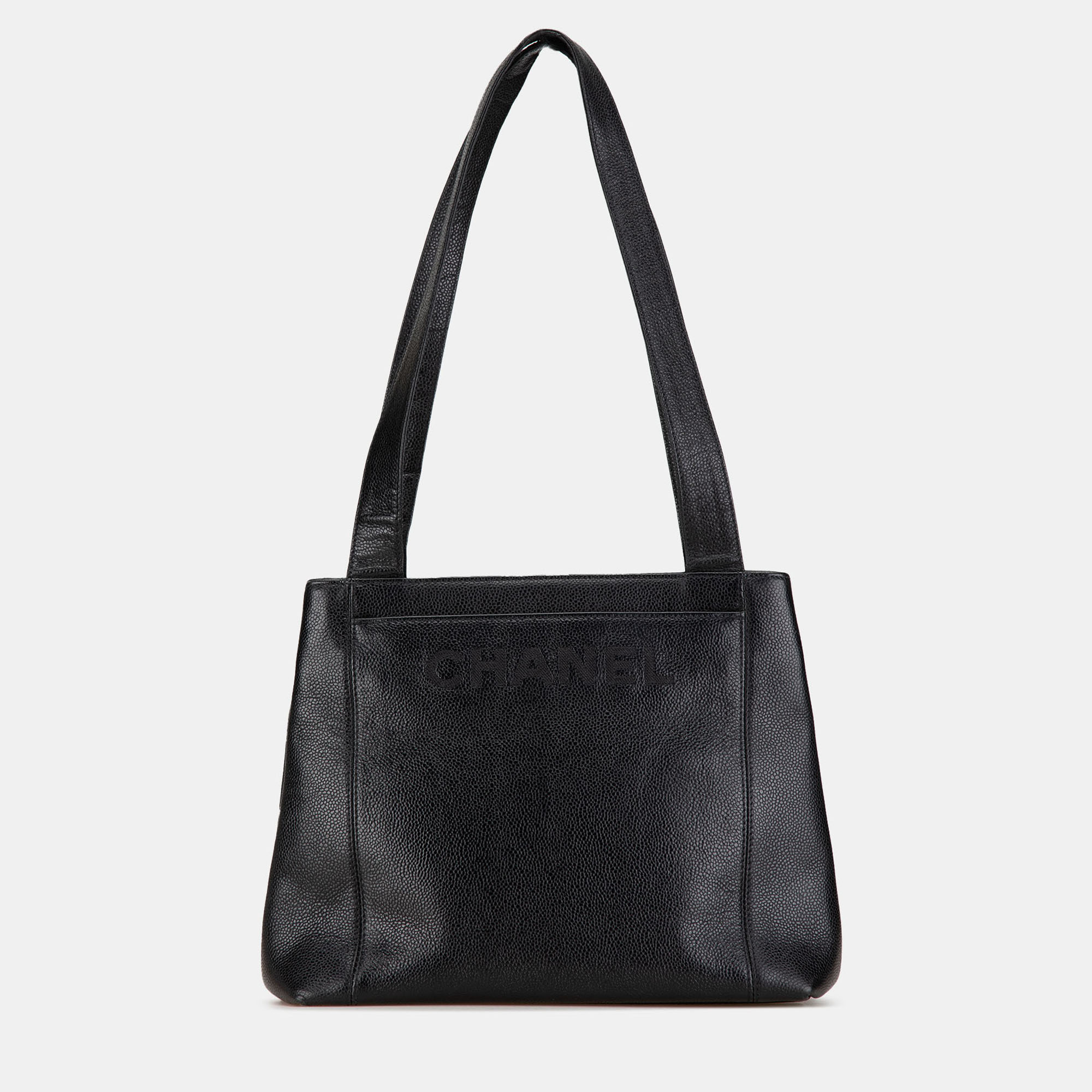 

Chanel Black Embroidered Caviar Logo Shoulder Bag
