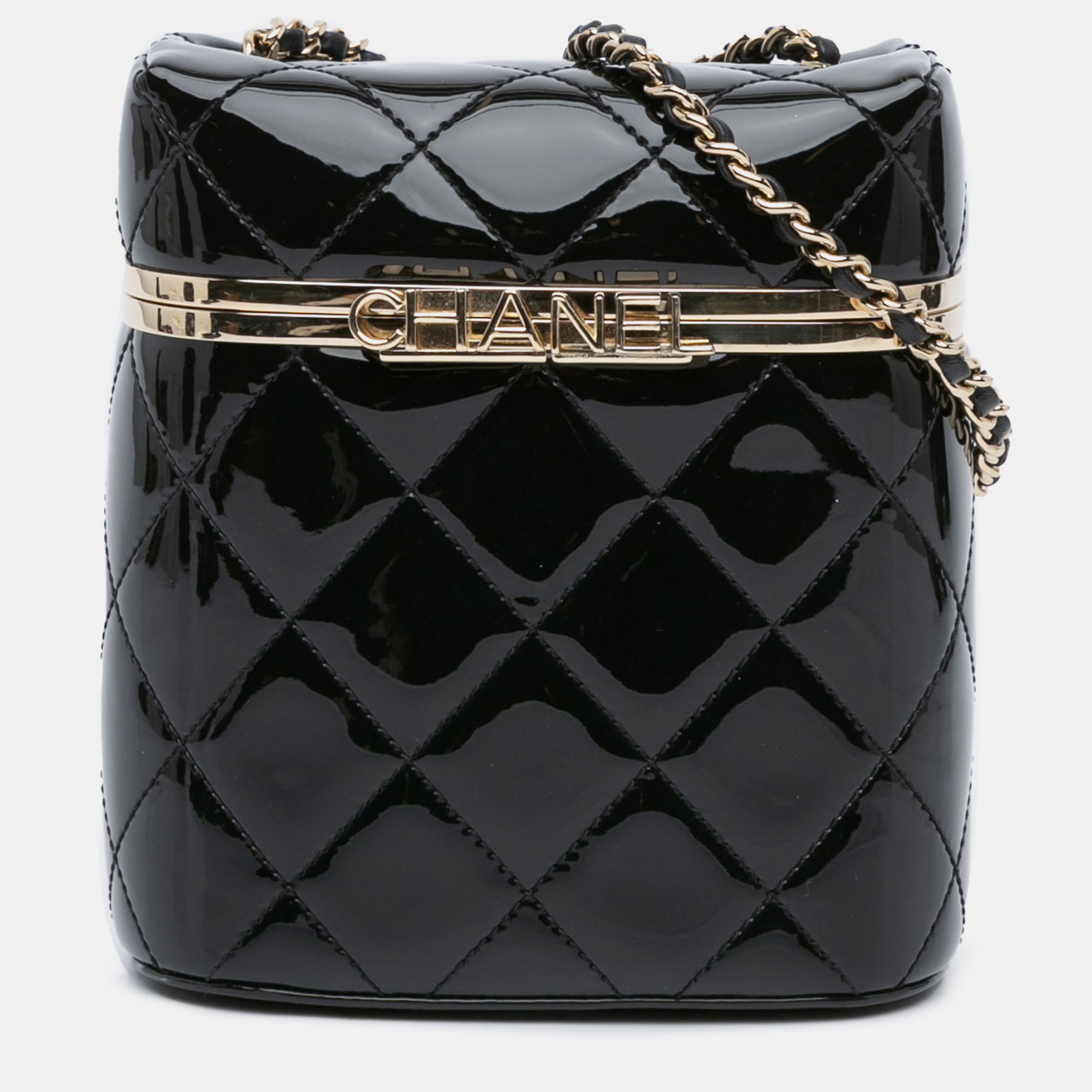 

Chanel Black Quilted Patent Logo Chain Vanity Case