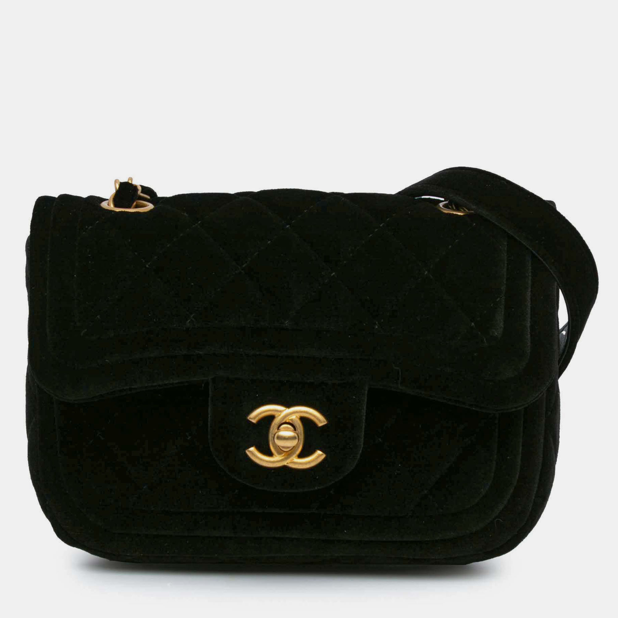 Pre-owned Chanel Black Mini Quilted Velvet Double Frame Flap