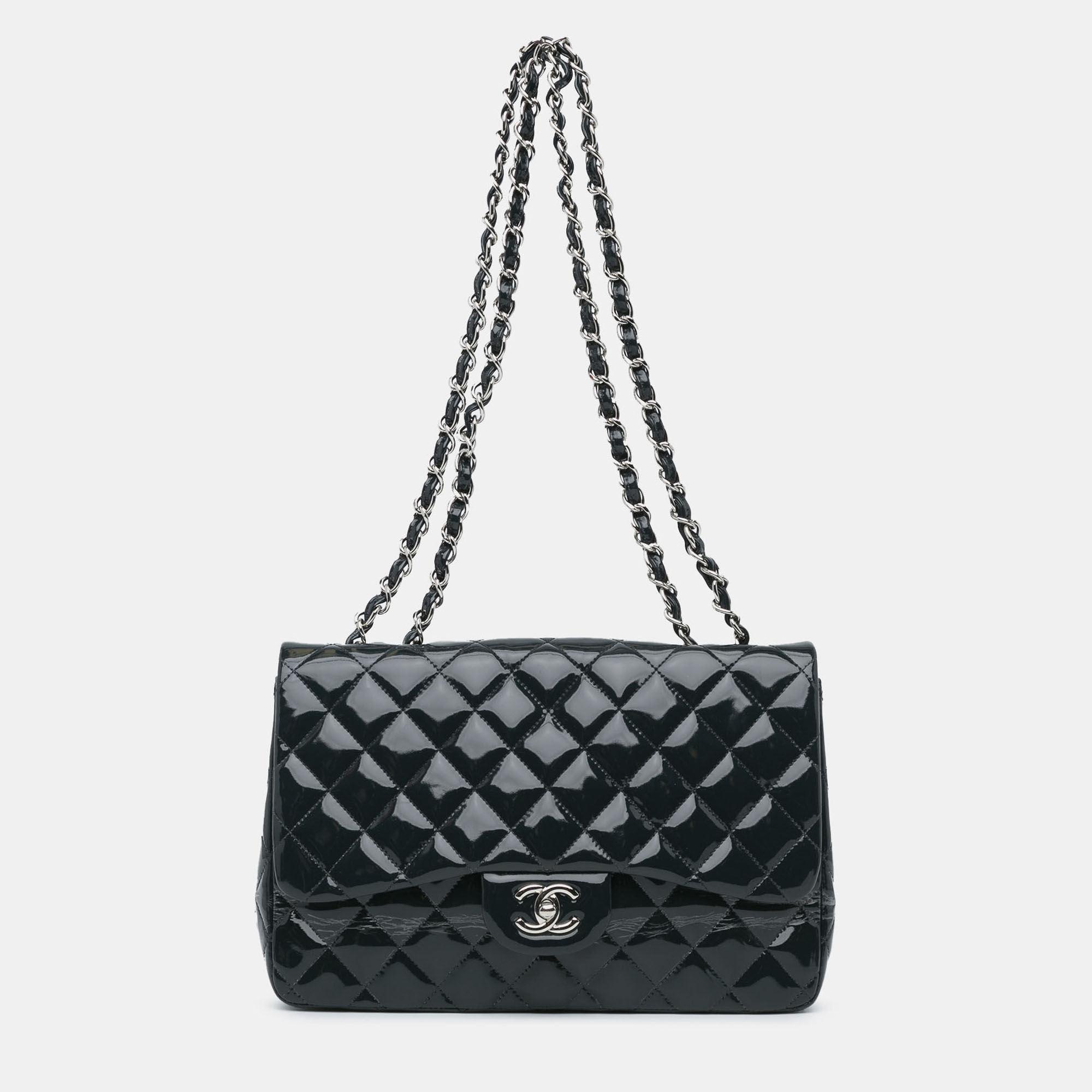 

Chanel Blue Jumbo Classic Patent Double Flap