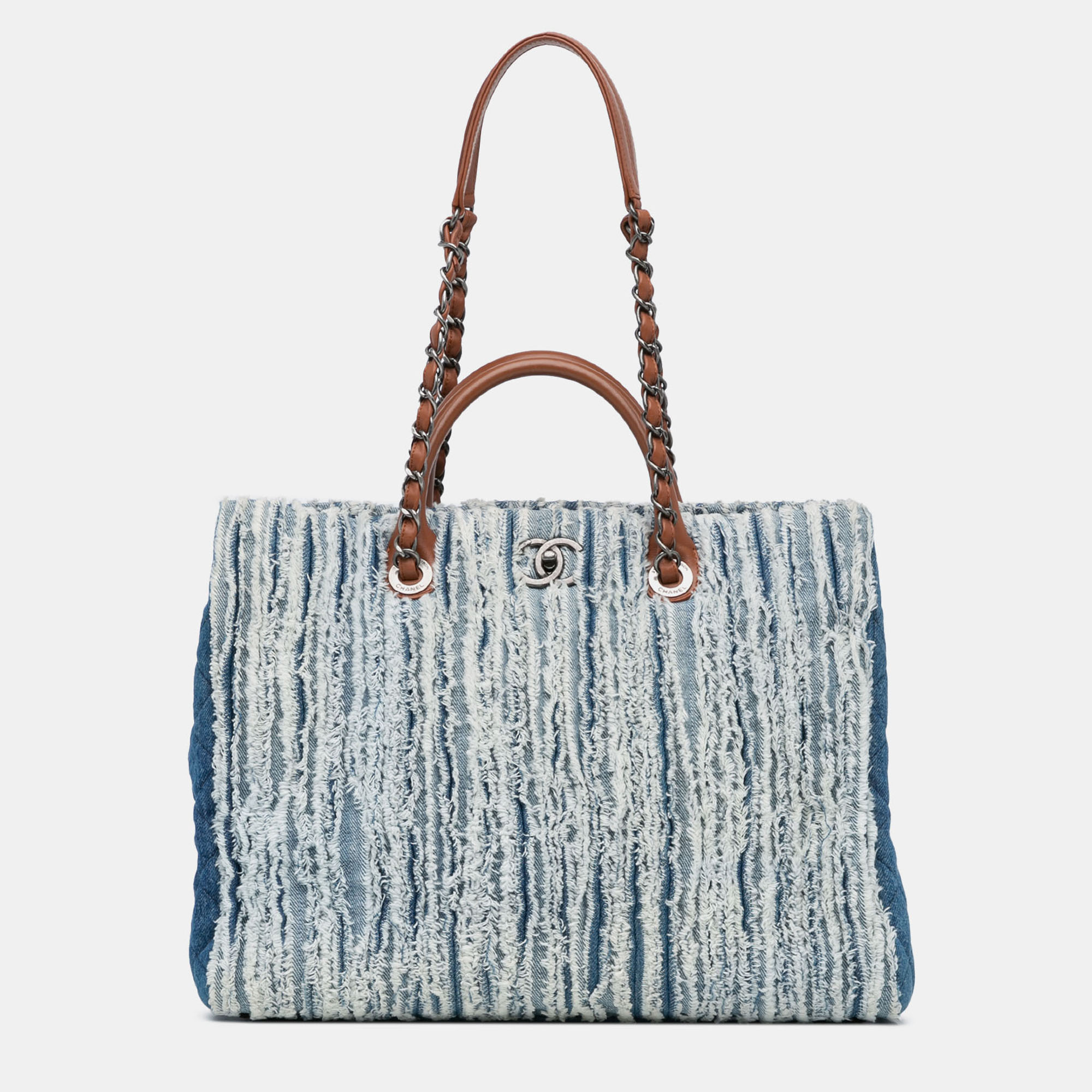 

Chanel Blue Large Fringed Denim Shopping Tote