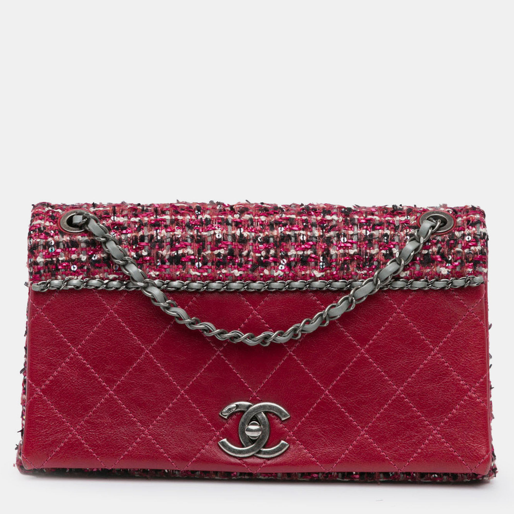 

Chanel Red CC Lambskin and Tweed Flap