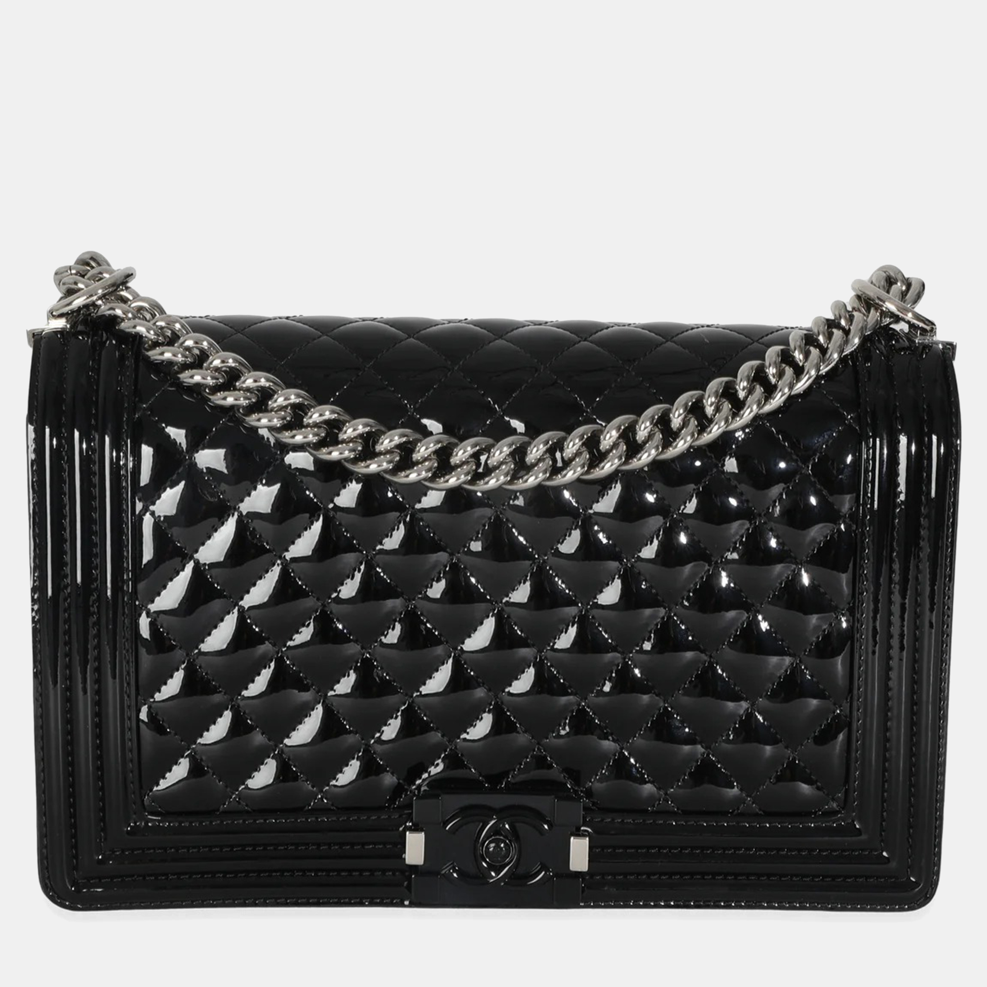 

Chanel Black Quilted Patent New Medium Boy Bag