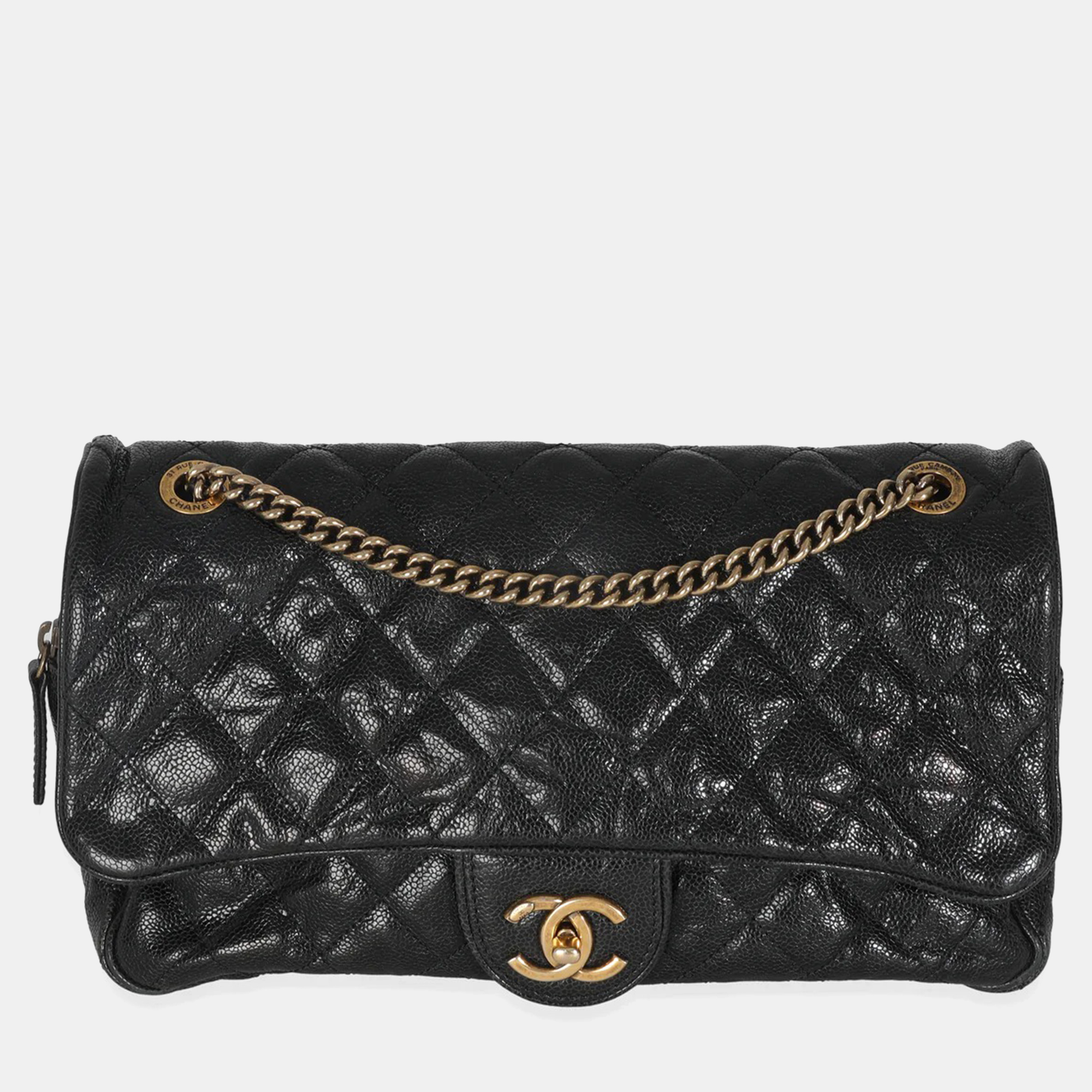 

Chanel Black Quilted Distressed Caviar Shiva Flap Handbag