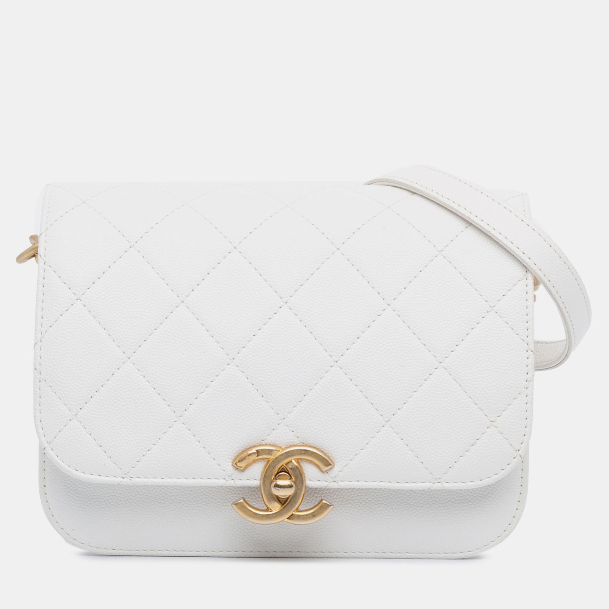 

Chanel White CC Quilted Caviar Flap Crossbody