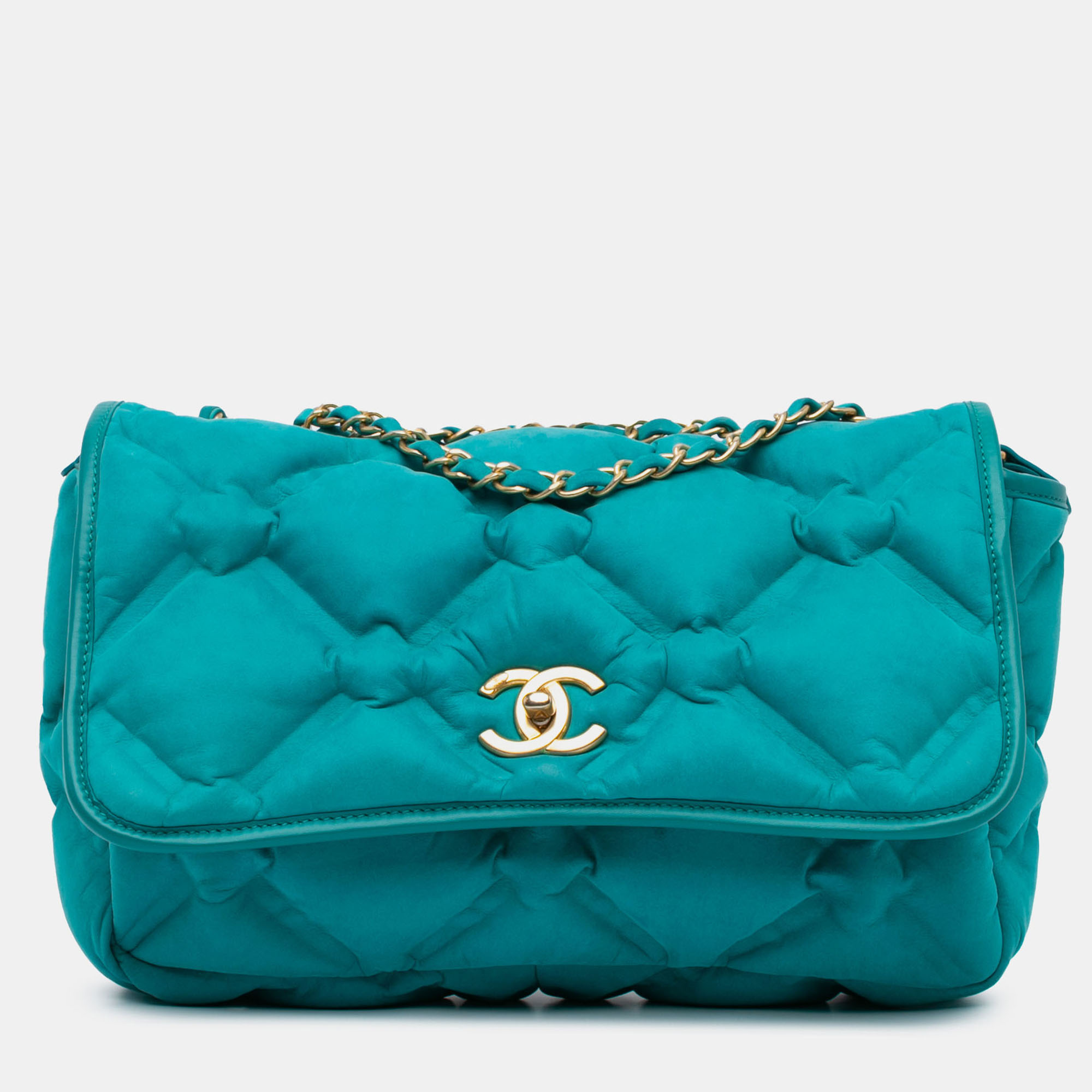 

Chanel Blue Small Iridescent Calfskin Chesterfield Flap
