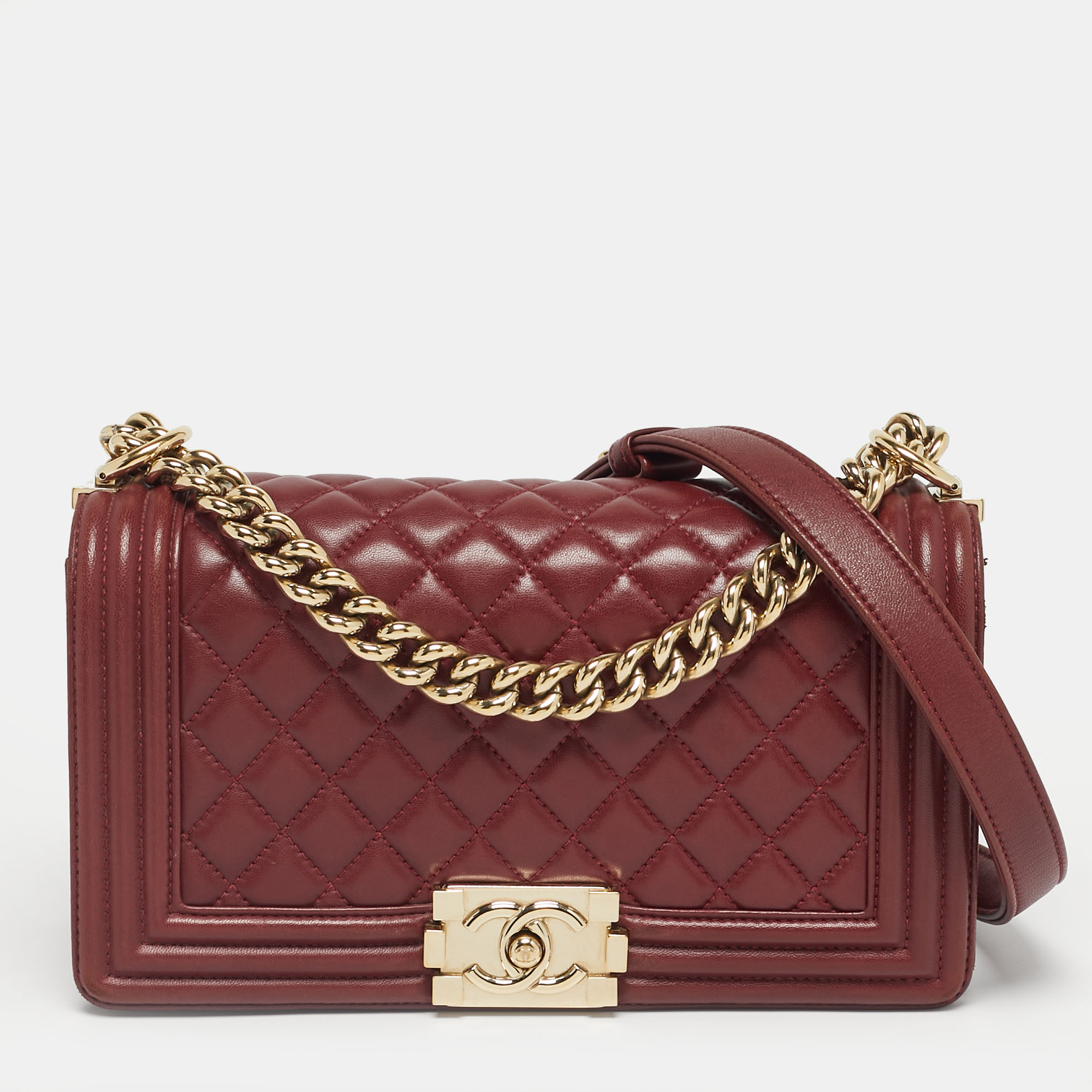 

Chanel Burgundy Quilted Leather  Boy Flap Bag, Black