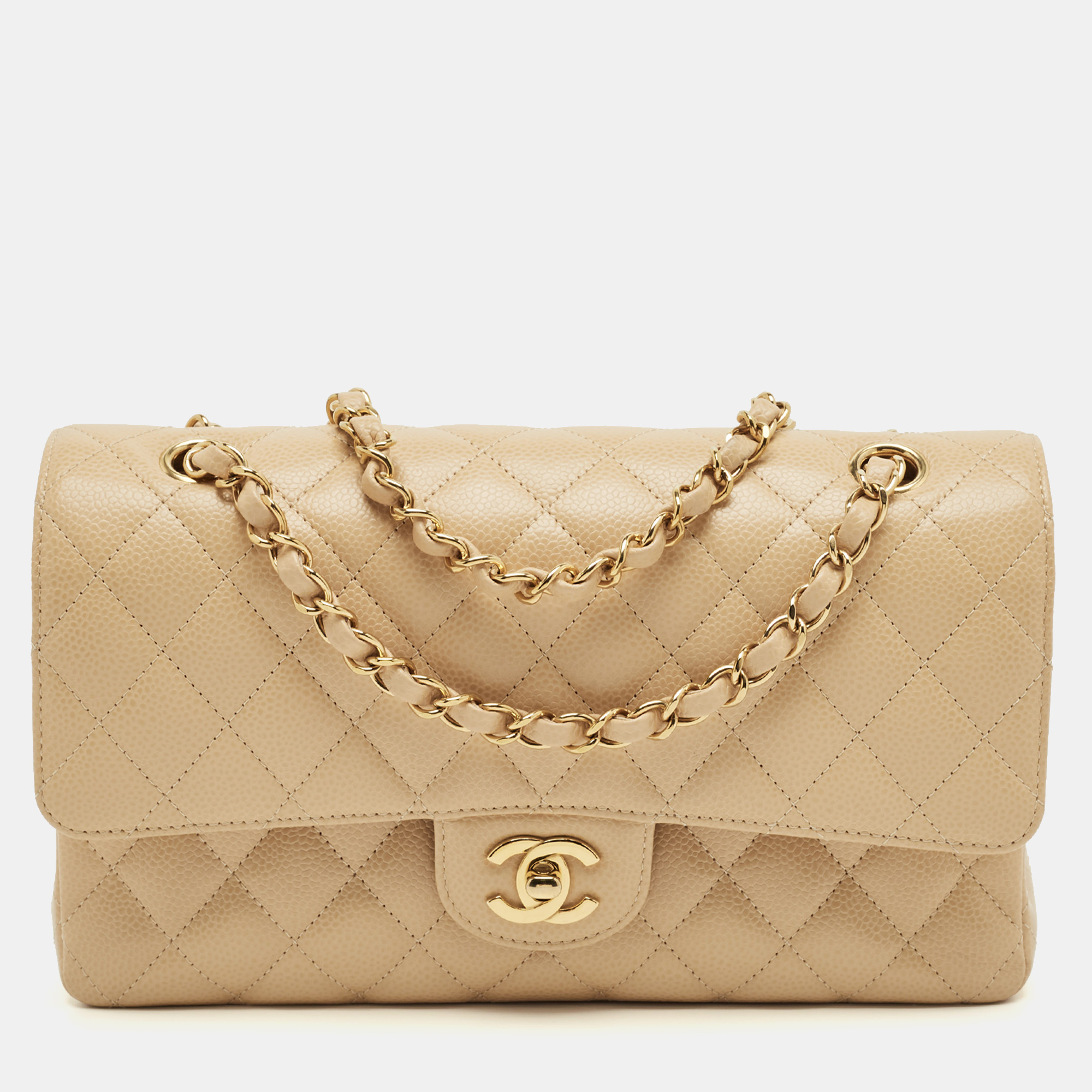 

Chanel Beige Quilted Caviar Leather Medium Classic Double Flap Bag