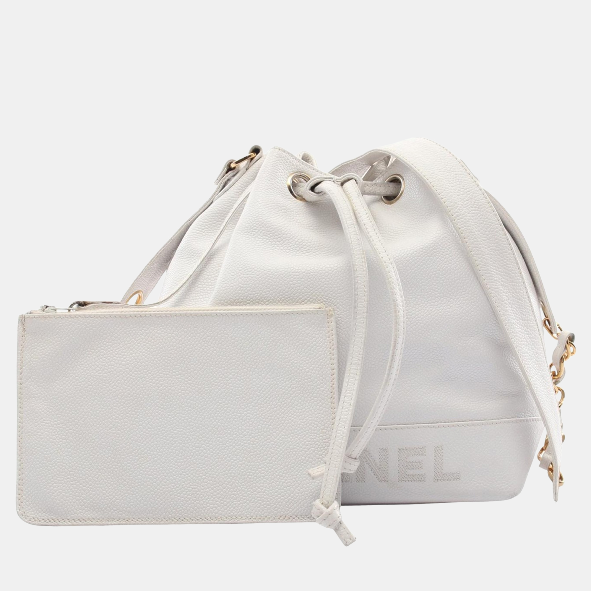 

Chanel Chain Shoulder Bag Leather Grained Calfskin White