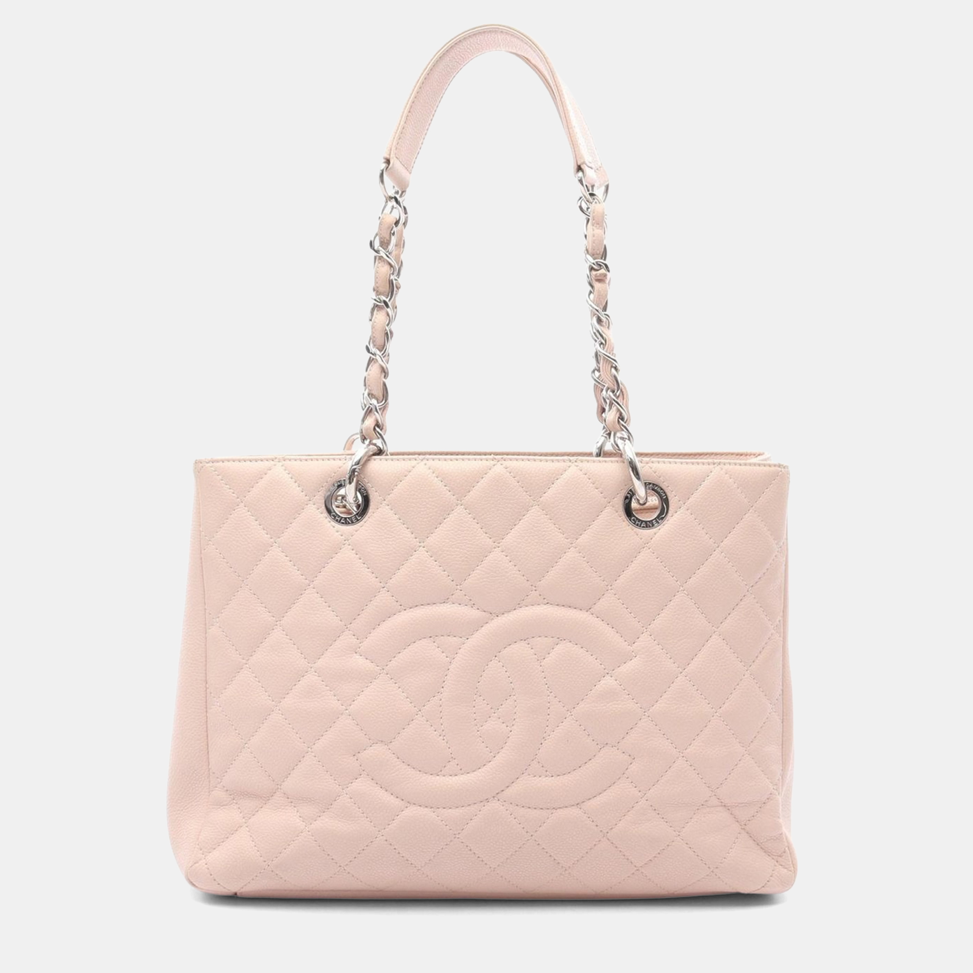Pre-owned Chanel Matelasse Grand Shopping Gst Chain Tote Bag Calfskin Pink