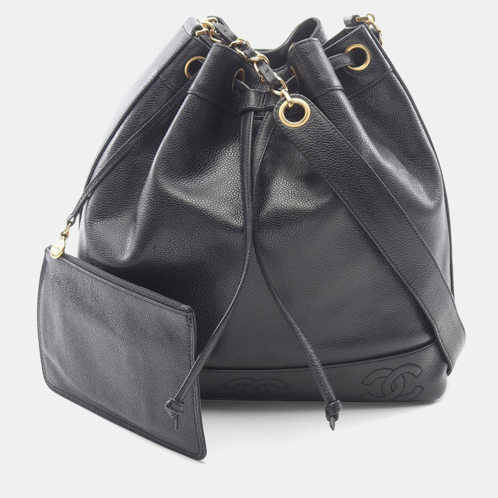 

Chanel Triple Cc Logo Drawstring Chain Shoulder Bag Calfskin Black