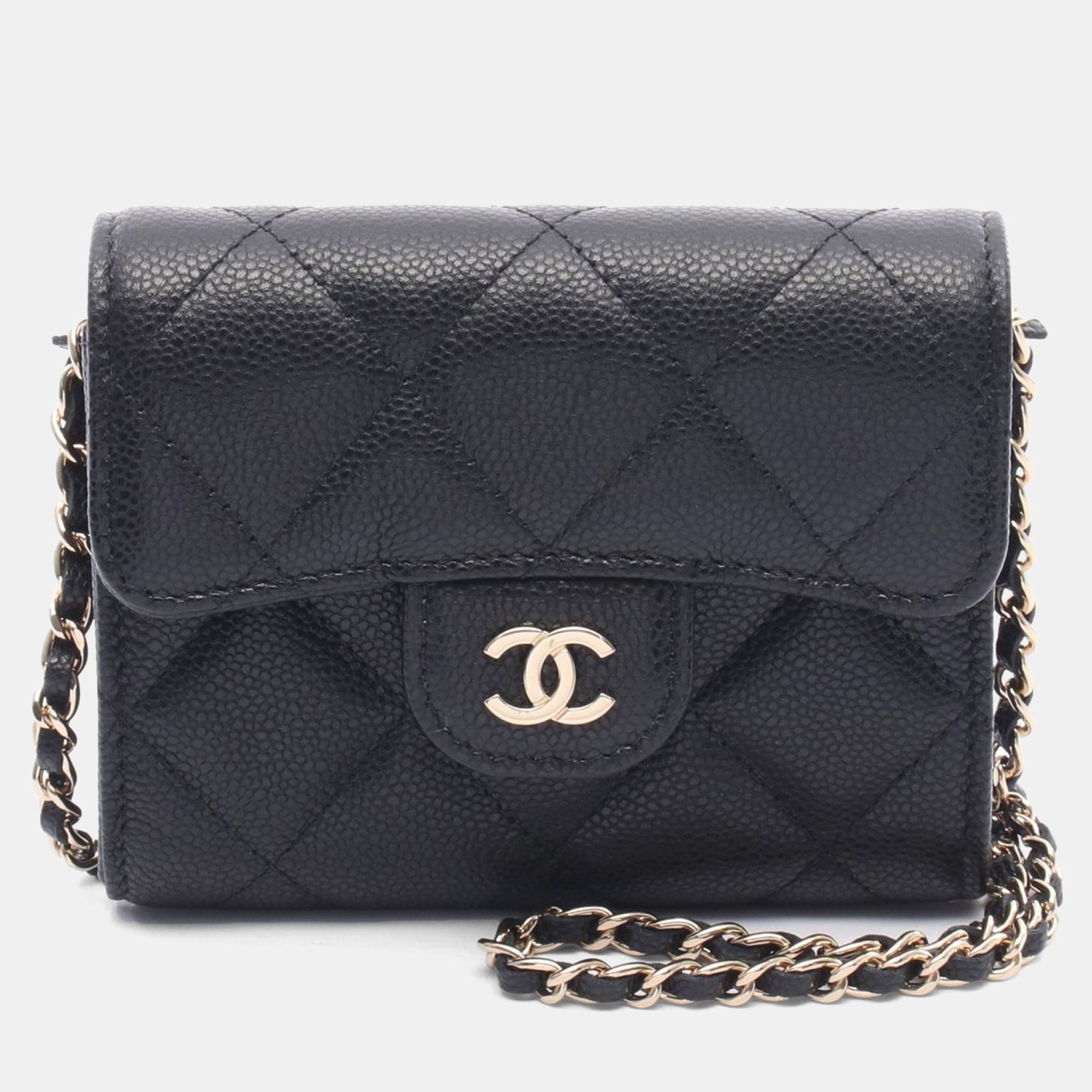 Pre-owned Chanel Matelasse Mini Crossbody Chain Shoulder Bag Calfskin In Black