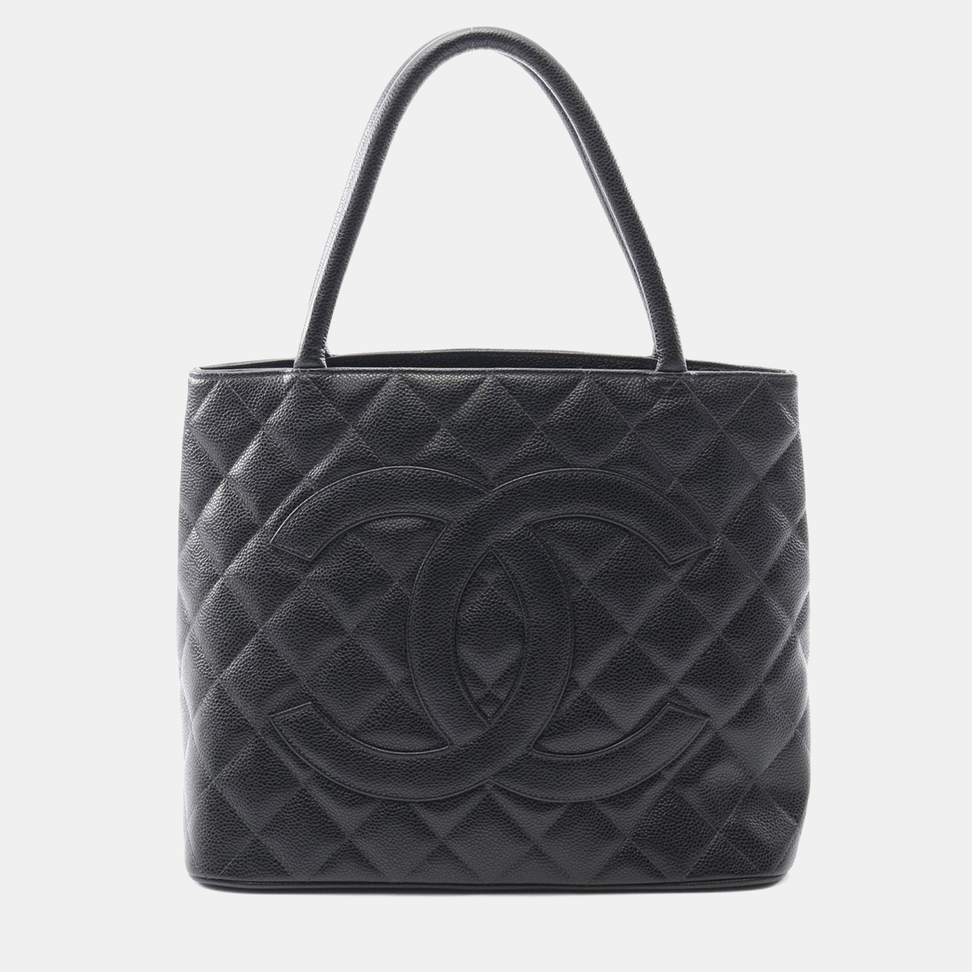 Pre-owned Chanel Medallion Tote Bag Leather Grained Calfskin Black