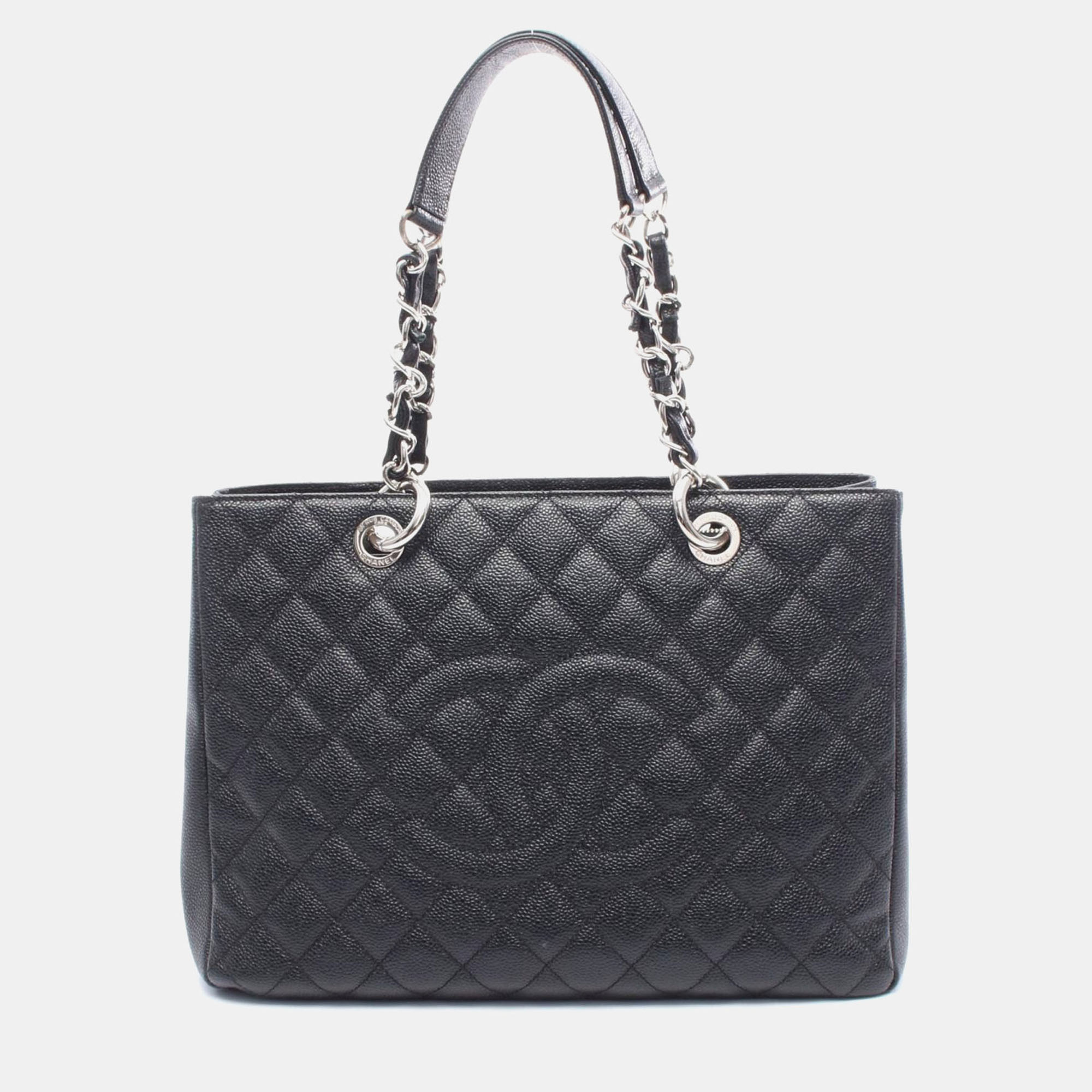 Pre-owned Chanel Black Matelasse Cc Grand Shopping Gst Shoulder Tote