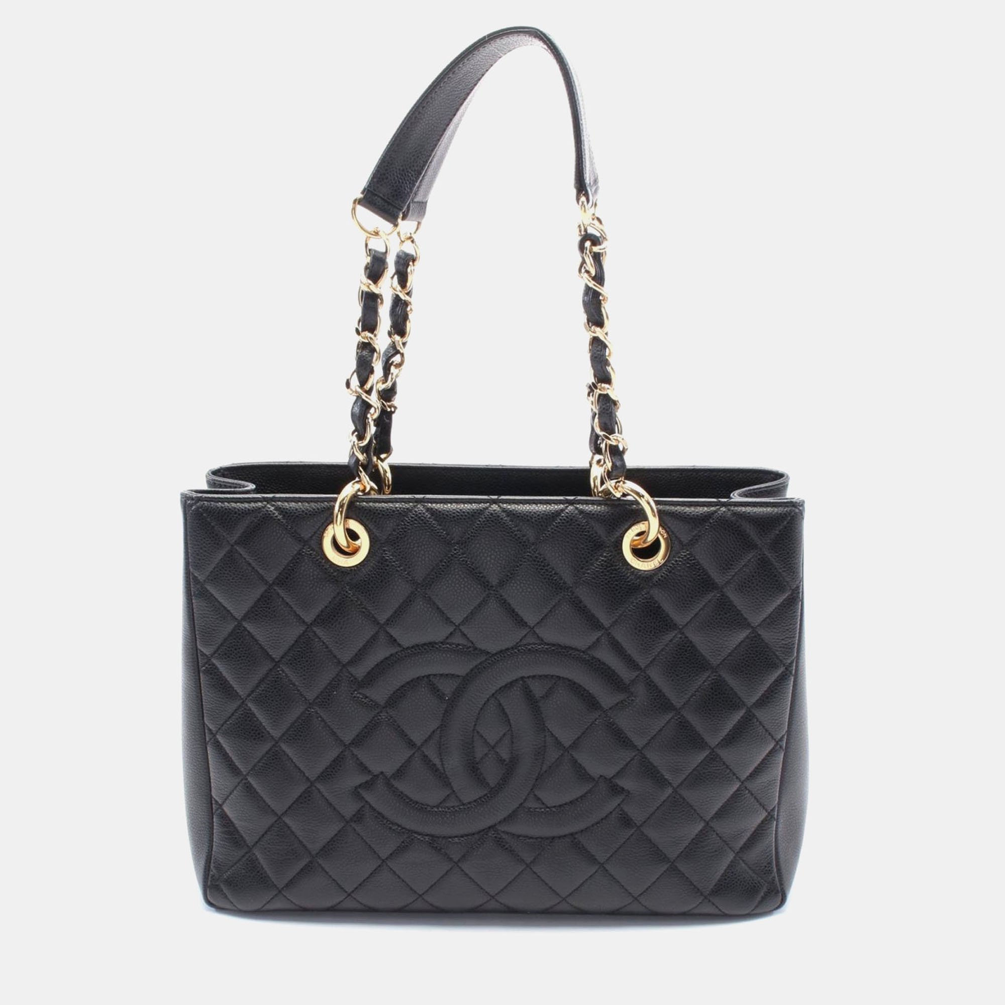 Pre-owned Chanel Black Leather Matelasse Grand Shopping Gst Tote Chain Shoulder Bag Ghw