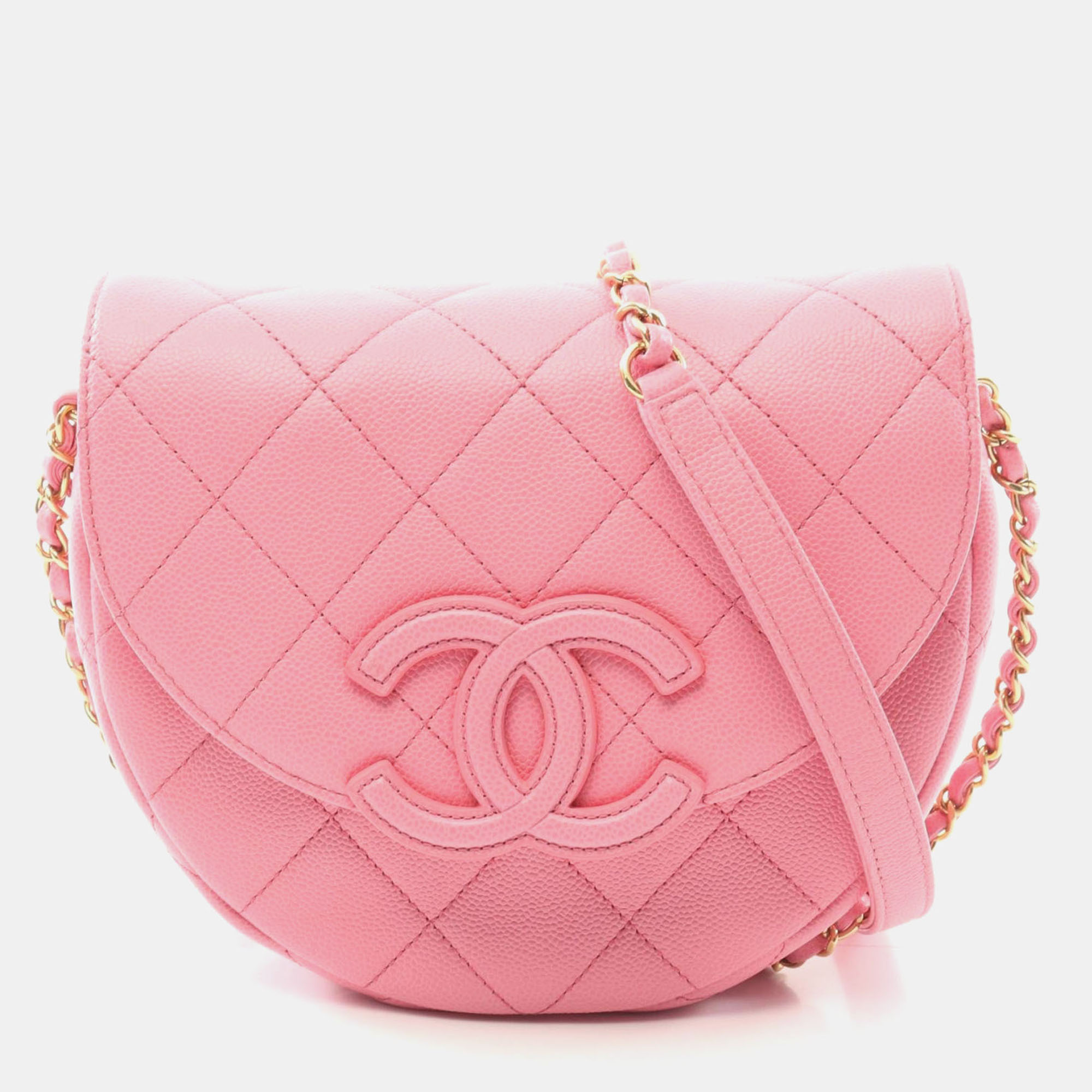 

Chanel Matelasse Chain Shoulder Bag Leather Grained Calfskin Pink