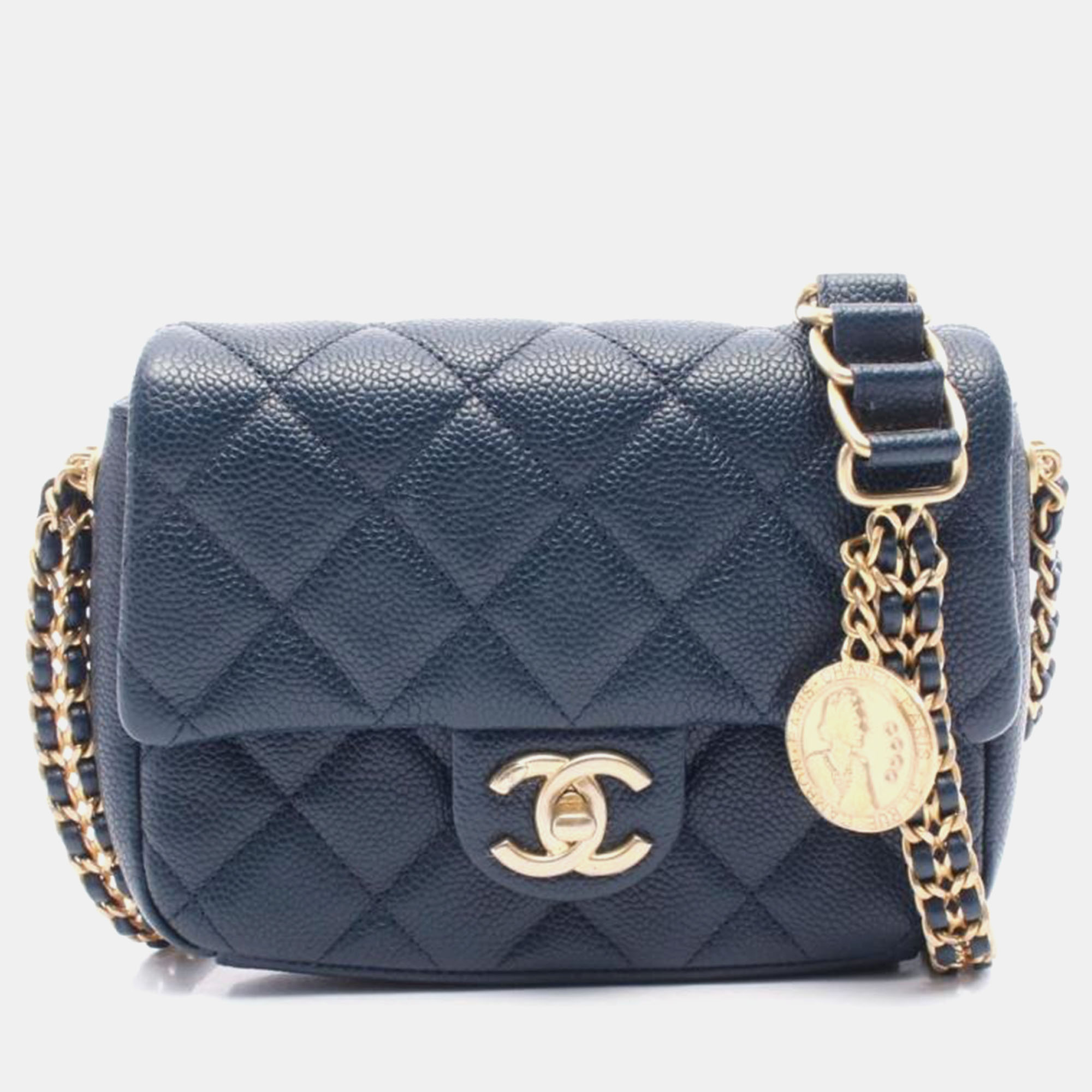

Chanel Matelasse Chain Shoulder Crossbody Bag Leather Navy, Navy blue