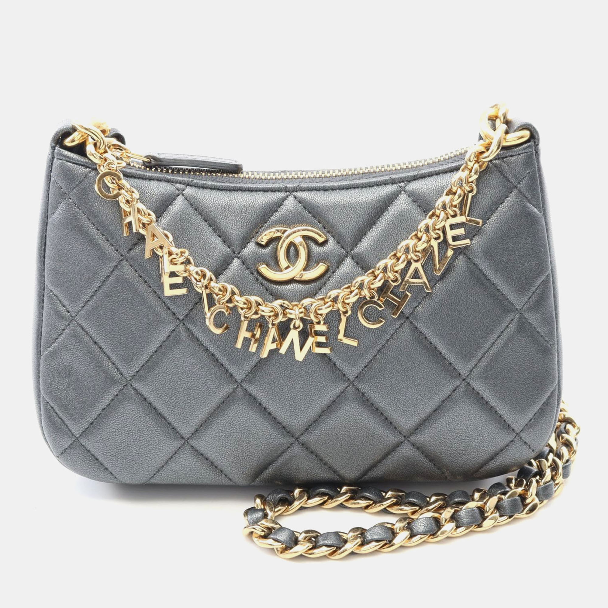 

Chanel Matelasse Chain Shoulder Crossbody Bag Leather Gray, Grey