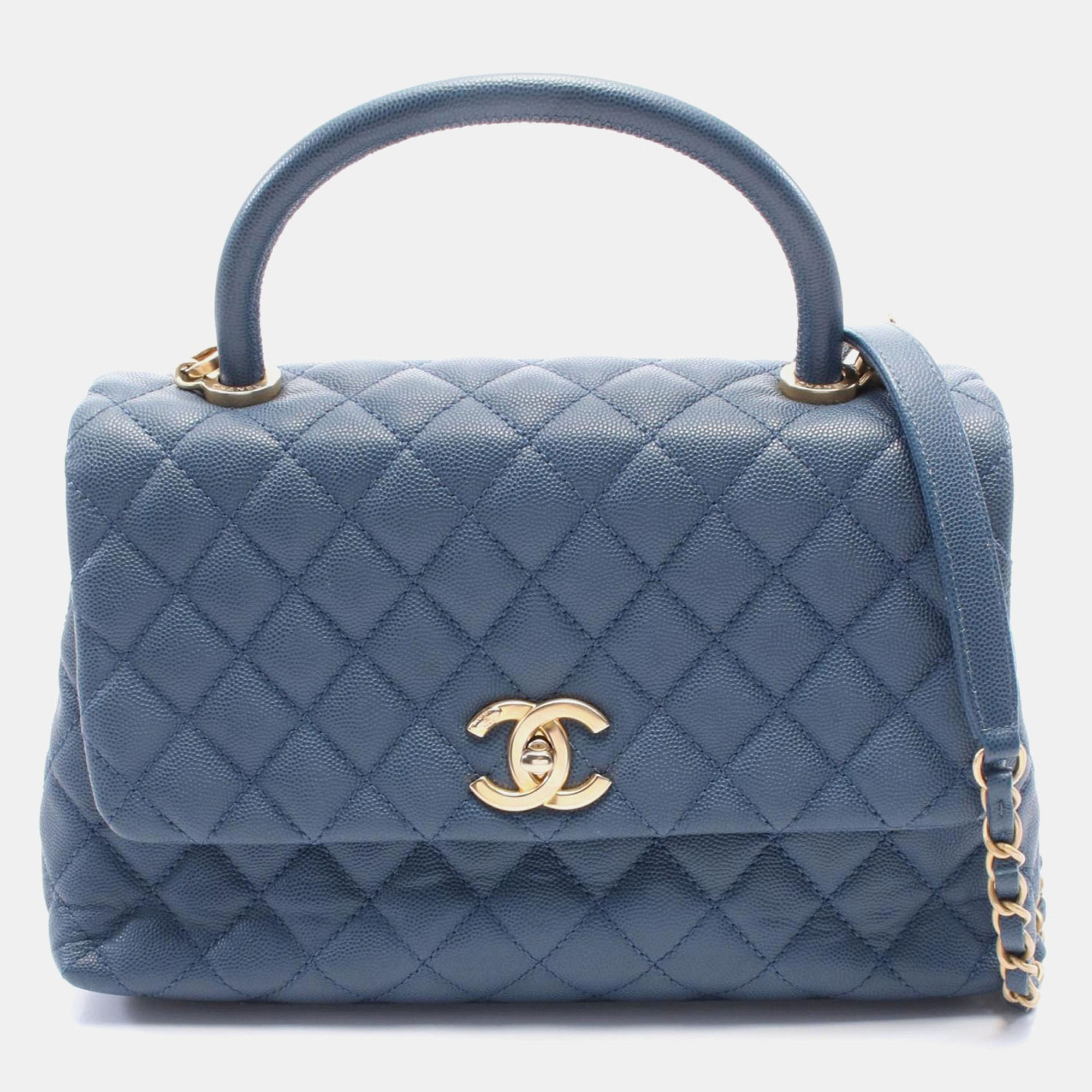 

Chanel Coco Handle 29 Matelasse 2Way Handbag Leather Blue