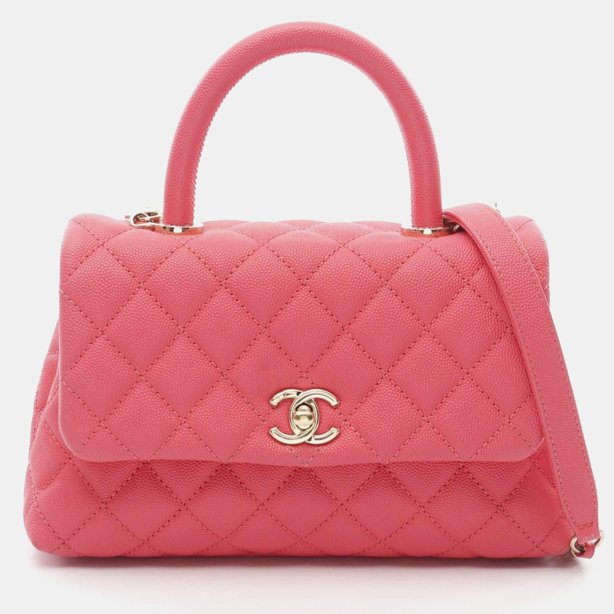 

Chanel Coco Handle Flap Matelasse Shoulder Handbag Calfskin Pink