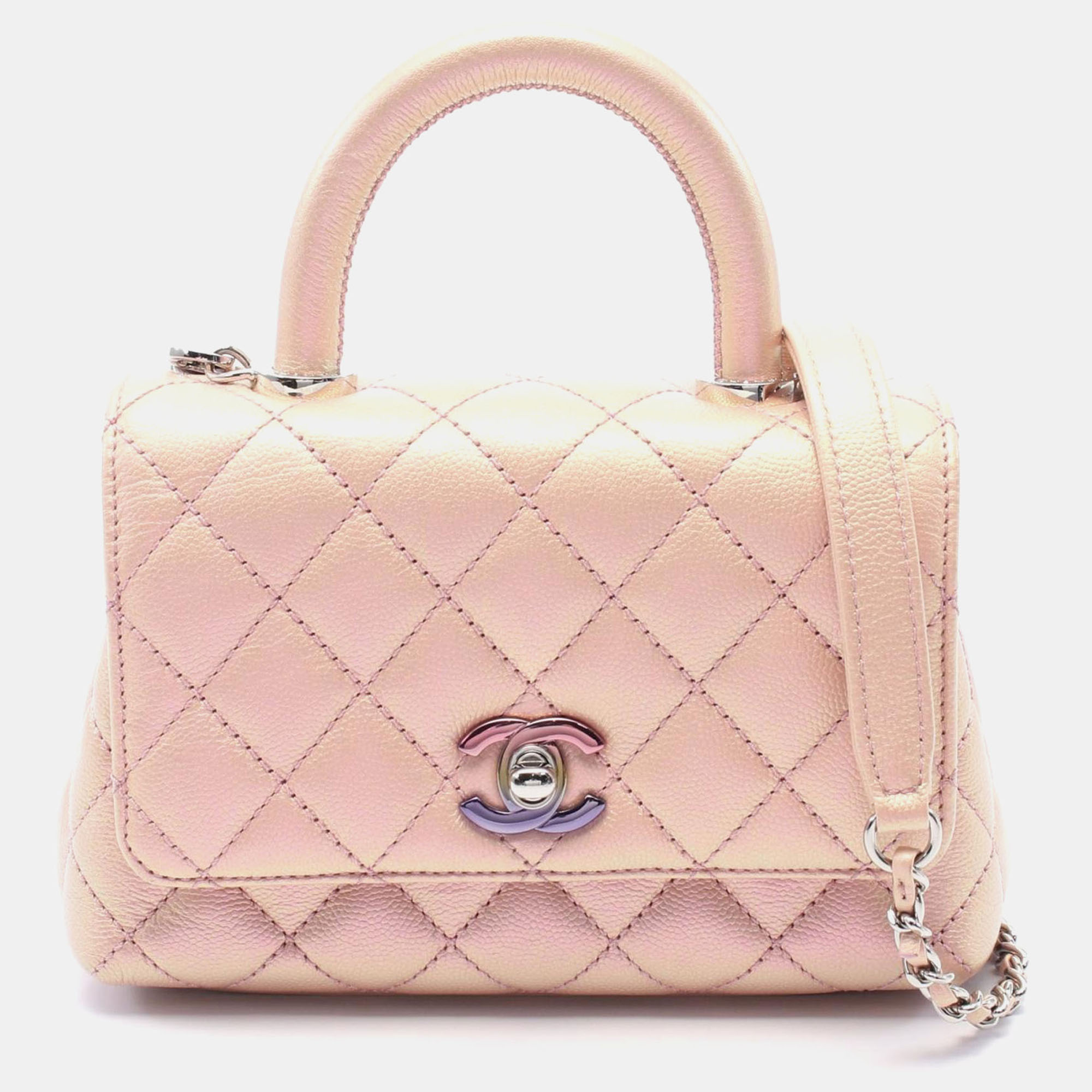 

Chanel Coco Handle  Matelasse 2Way Handbag Leather Pink