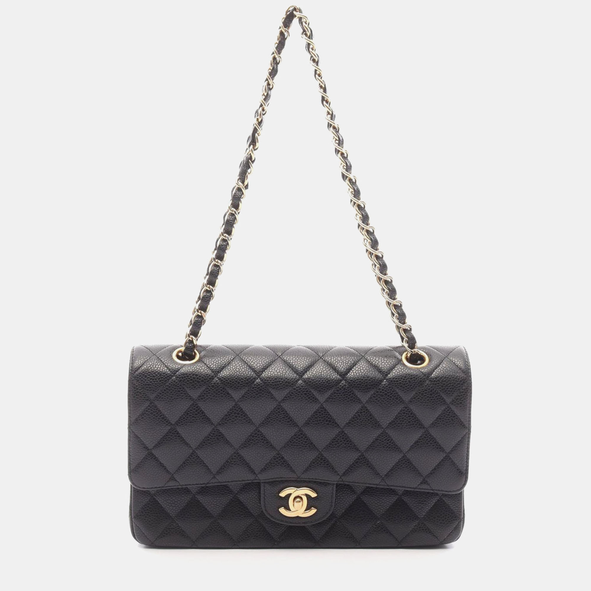 

Chanel Matelasse W Flap Chain Shoulder Bag Calfskin Black Ghw