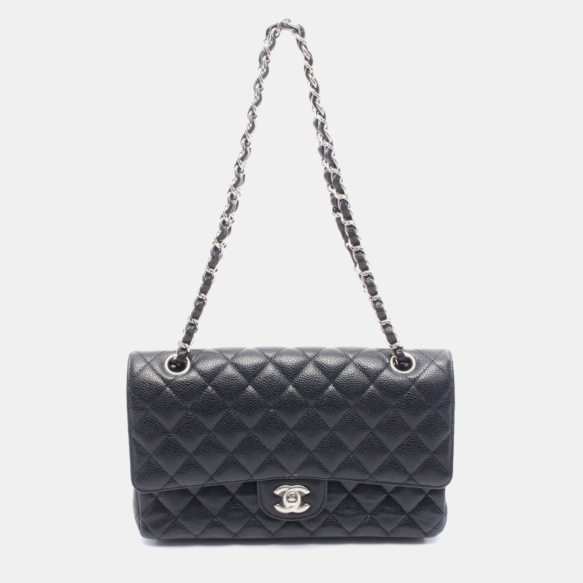 

Chanel Matelasse W Flap Chain Shoulder Bag Leather Black