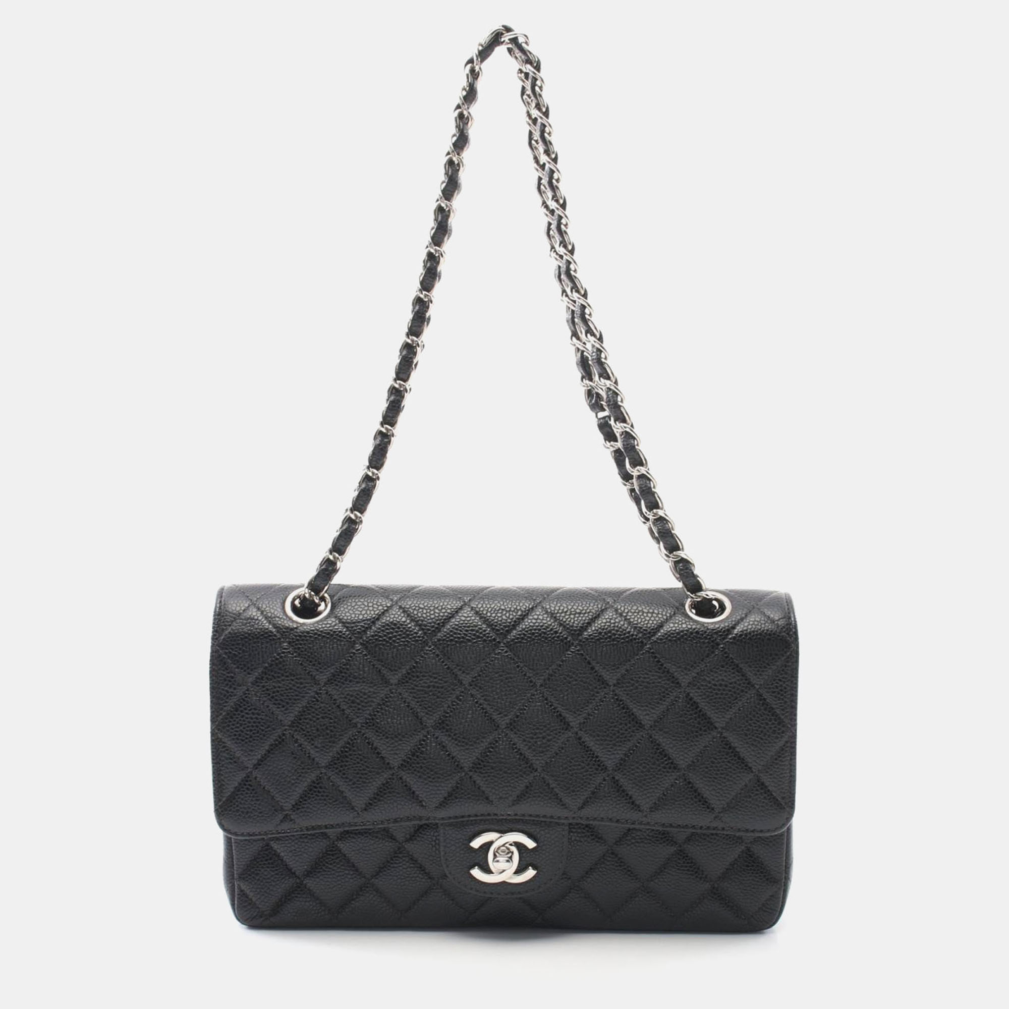 

Chanel Matelasse W Flap Chain Shoulder Bag Leather Black