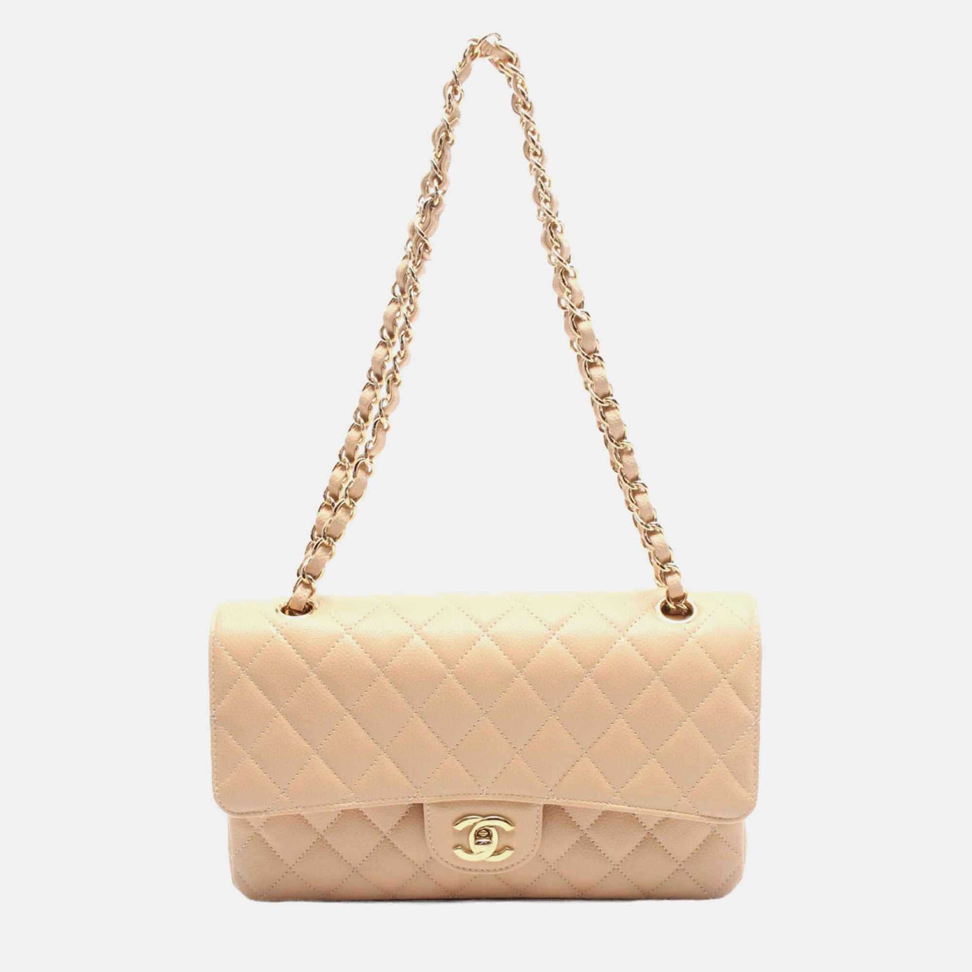 

Chanel Matelasse W Flap Chain Shoulder Bag Leather Beige