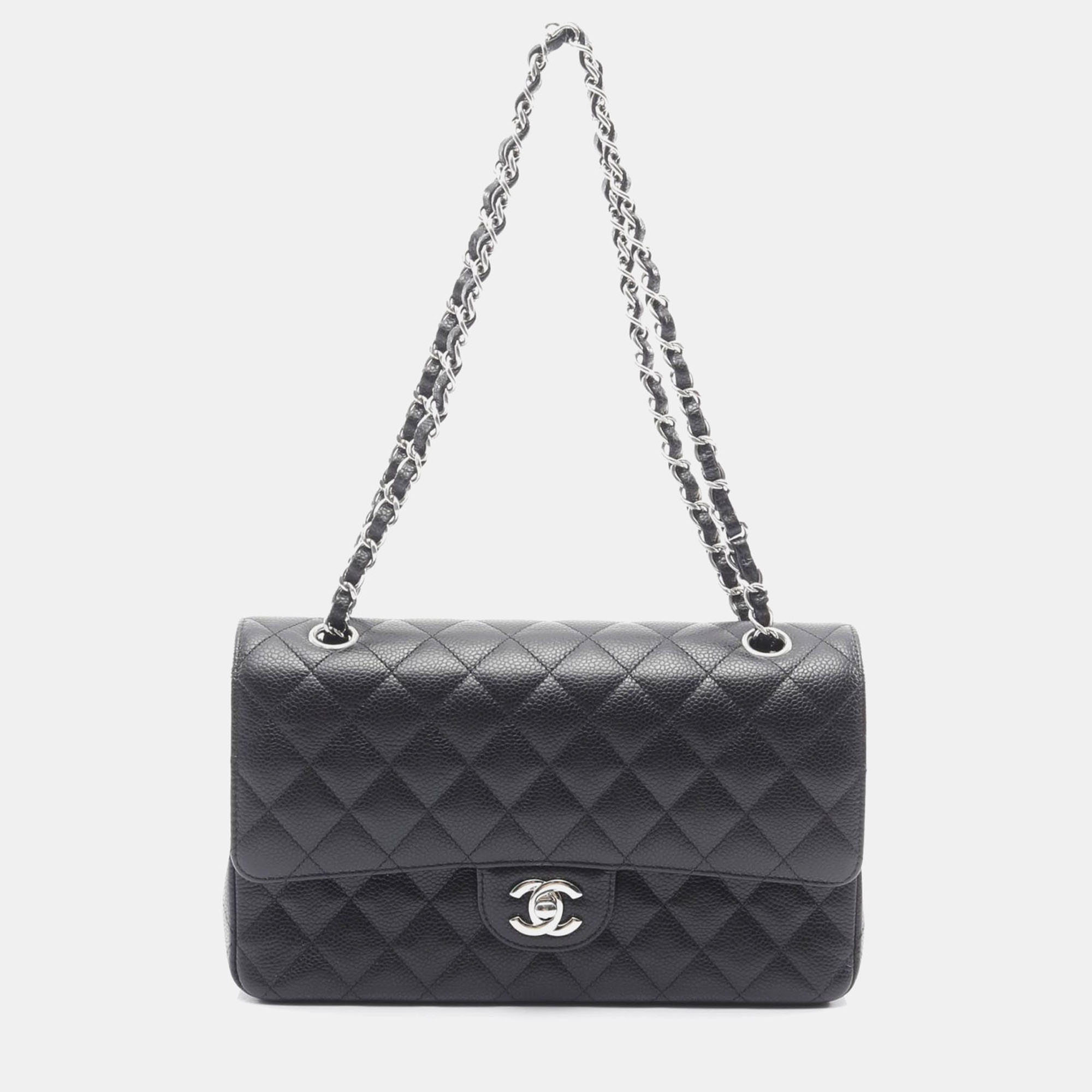

Chanel Matelasse W Flap Chain Shoulder Bag Leather Black