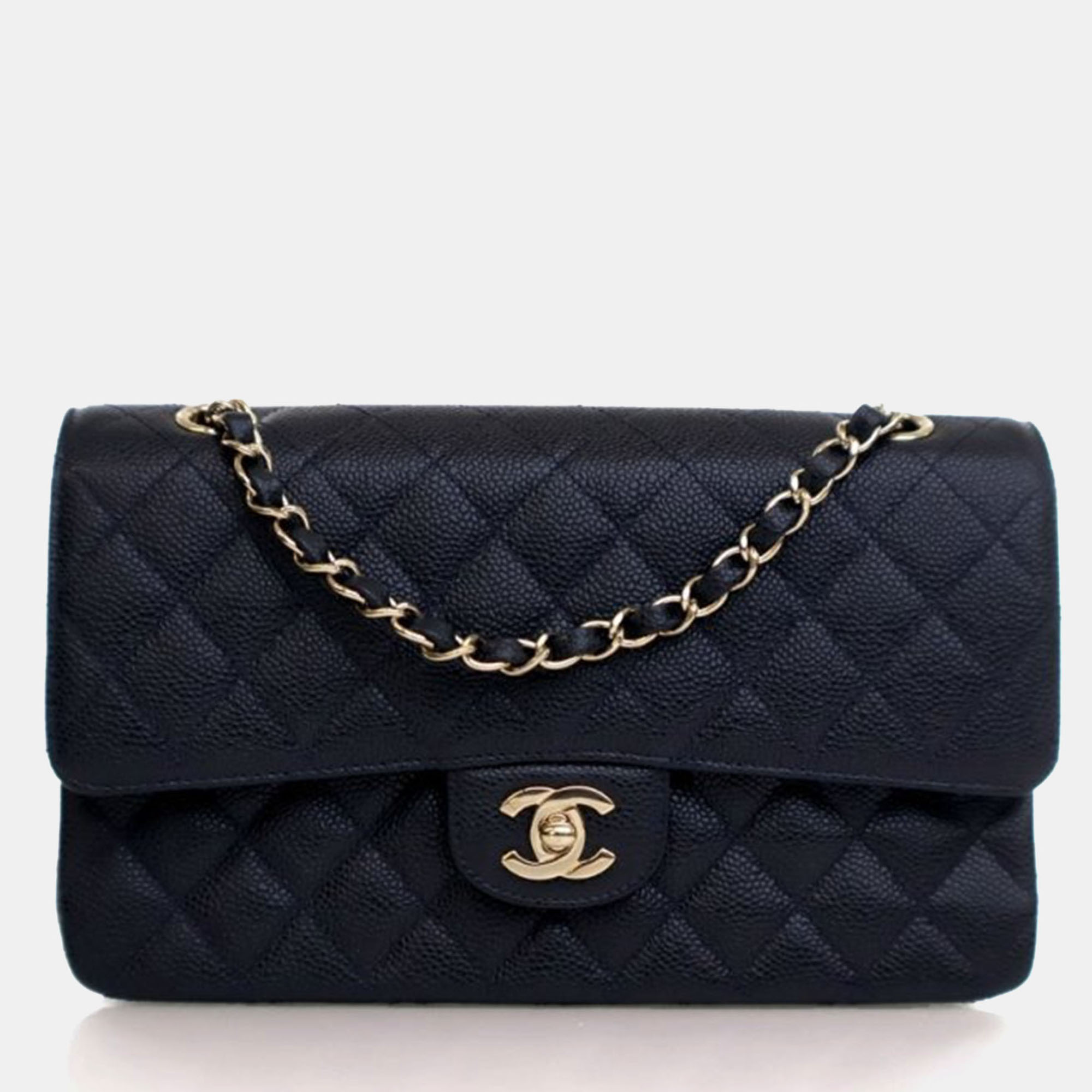 Pre-owned Chanel Vintage Medium Caviar Classic Double Flap Bag In Black