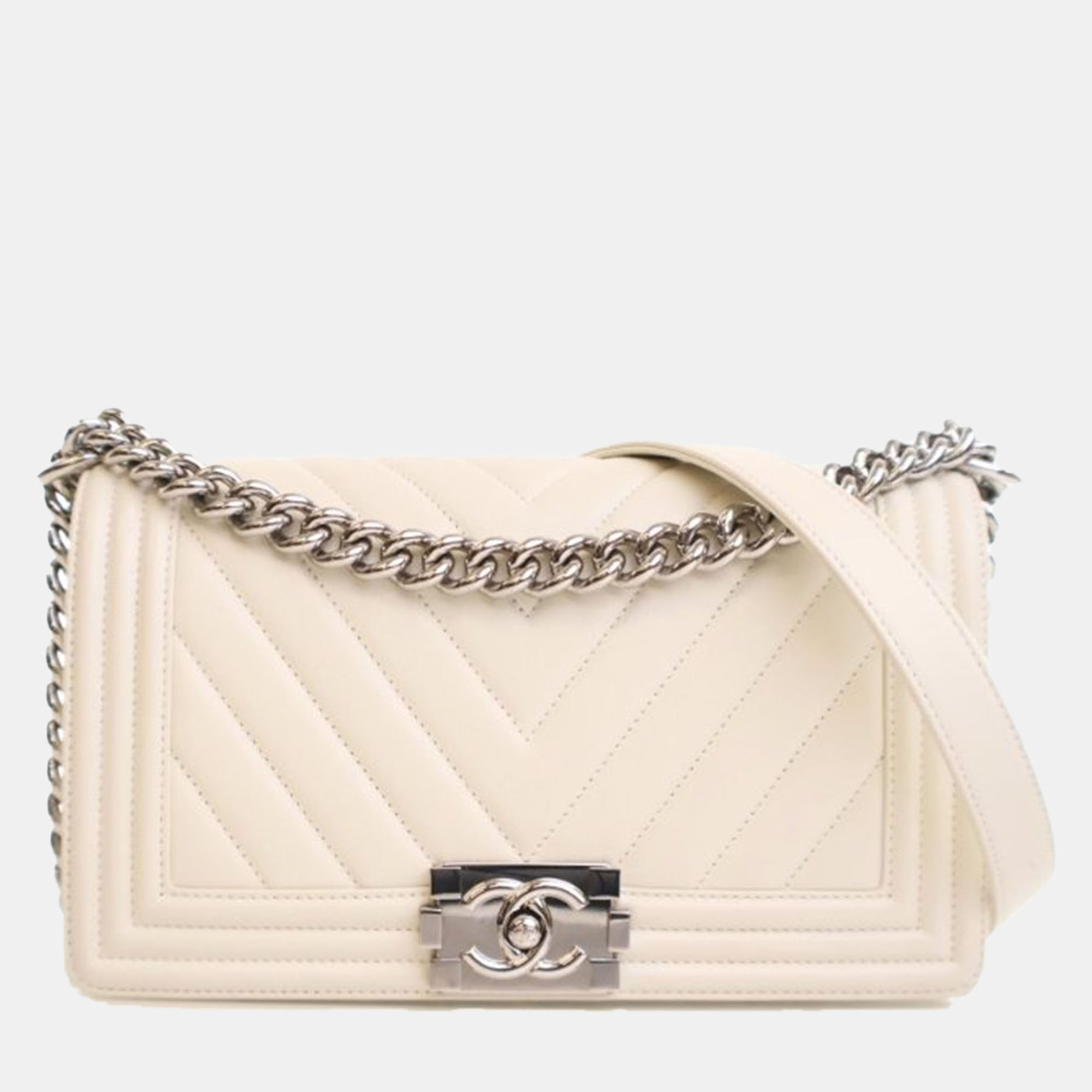 

Chanel Medium Lambskin Boy Bag, Cream