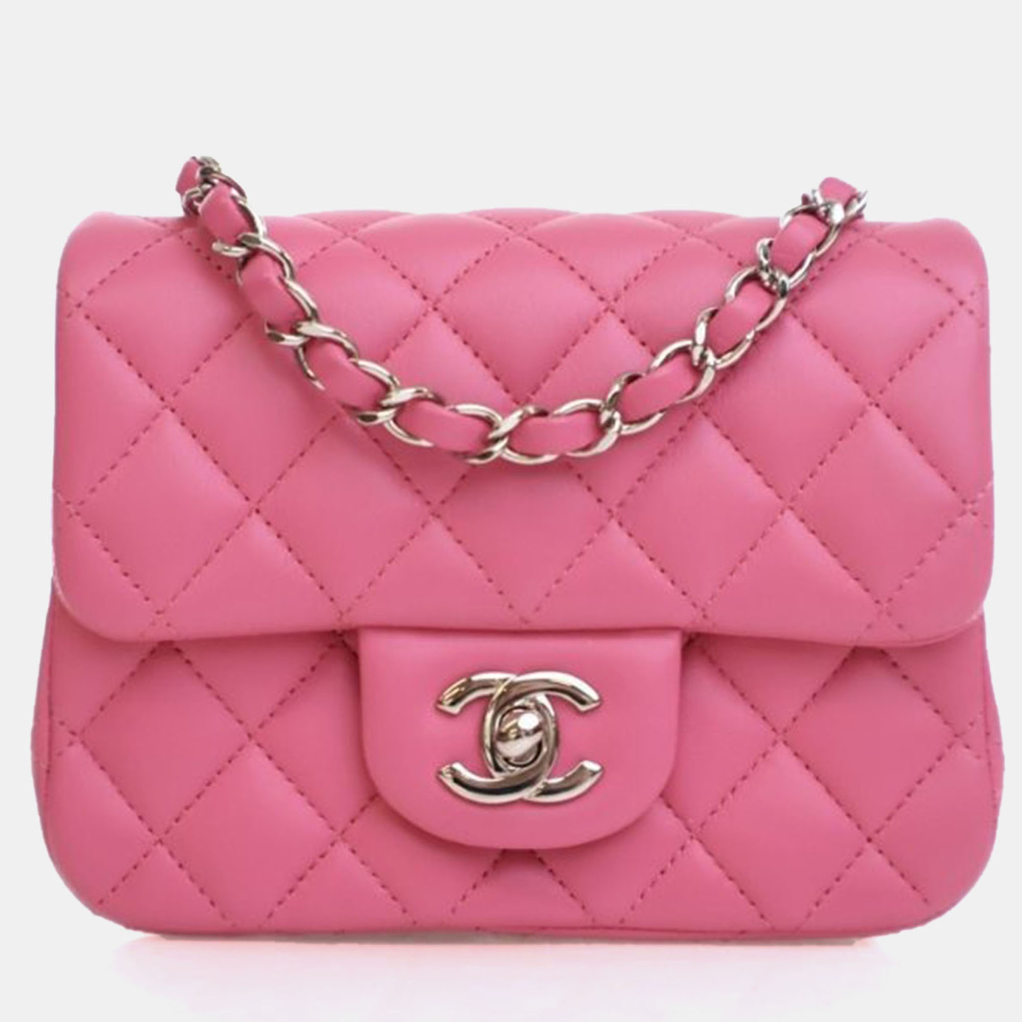 

Chanel Mini Lambskin Square Classic Flap Bag, Pink