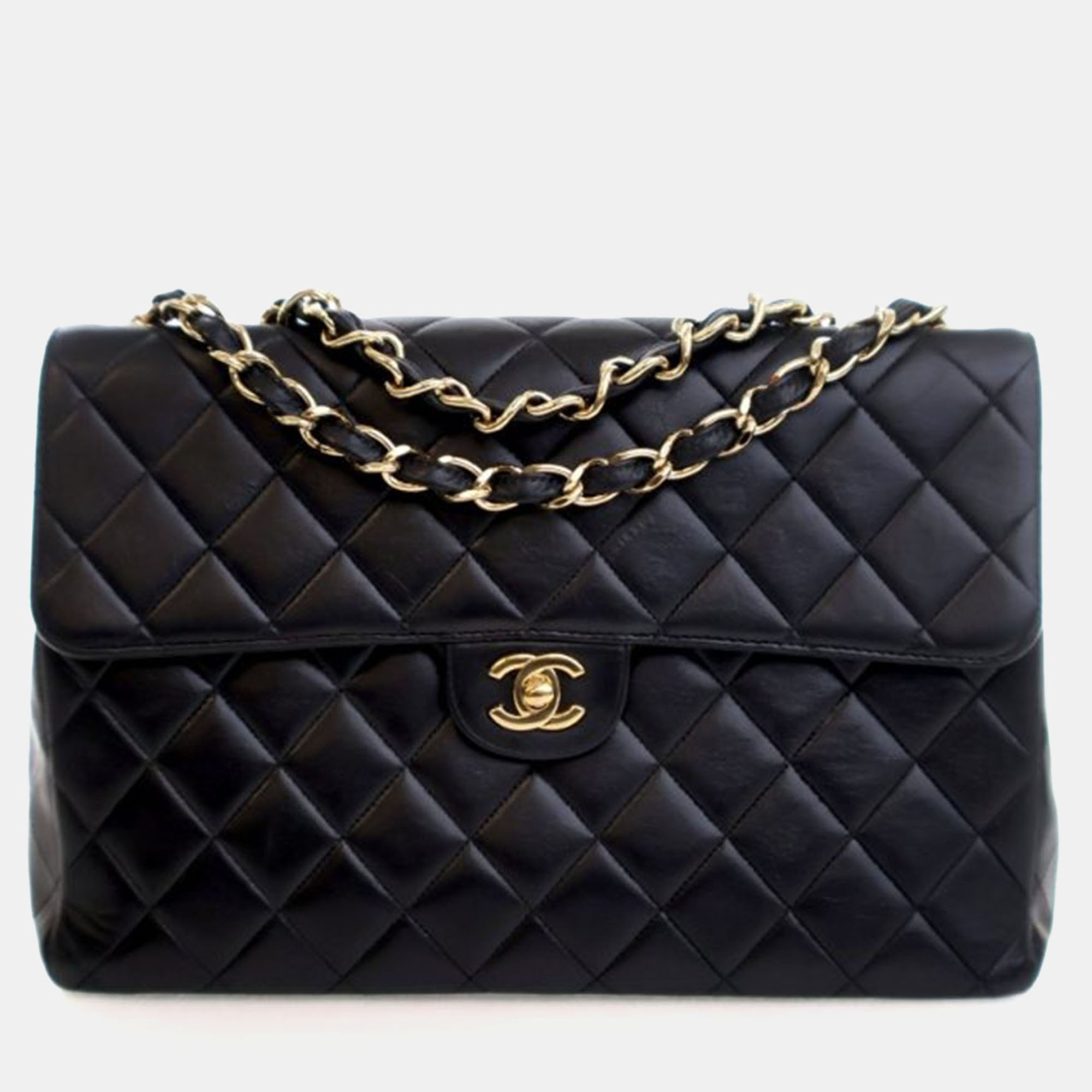 

Chanel Vintage Jumbo Lambskin Classic Single Flap Bag, Black