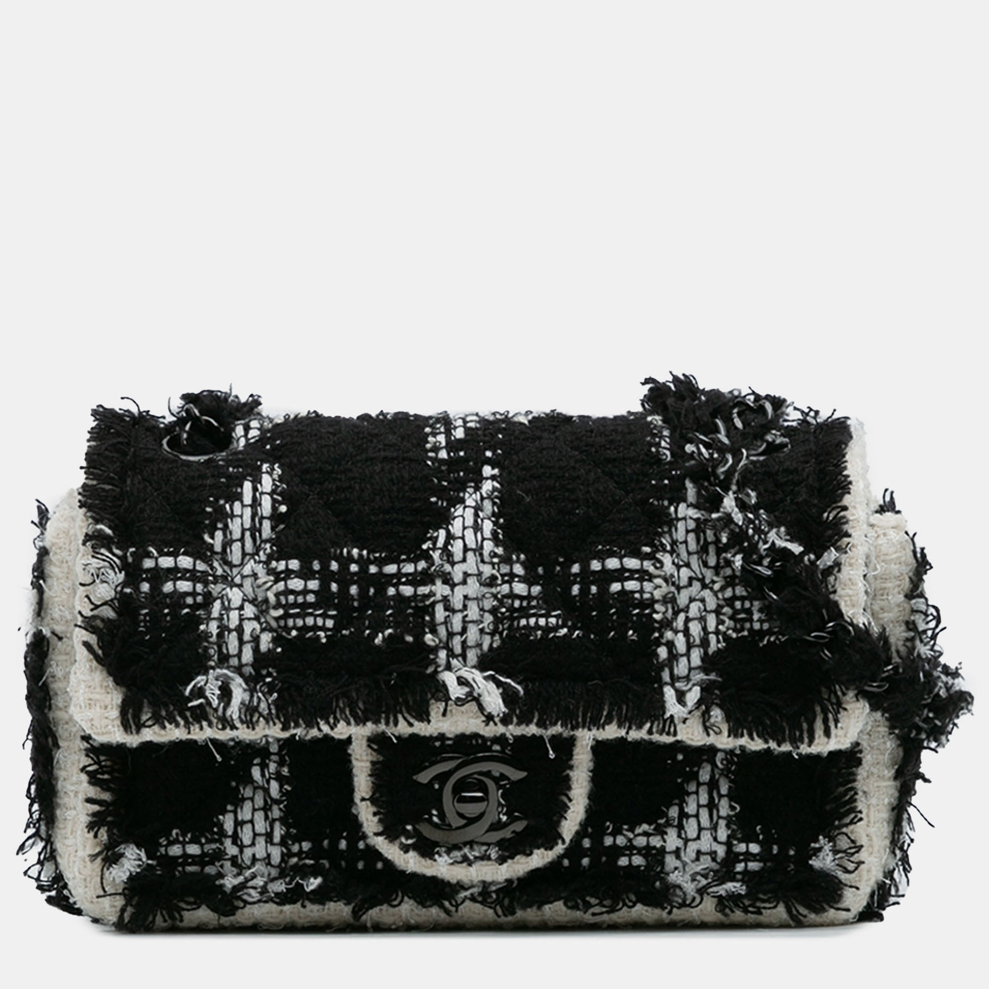 

Chanel Black Mini Rectangular Classic Tweed Tartan Single Flap