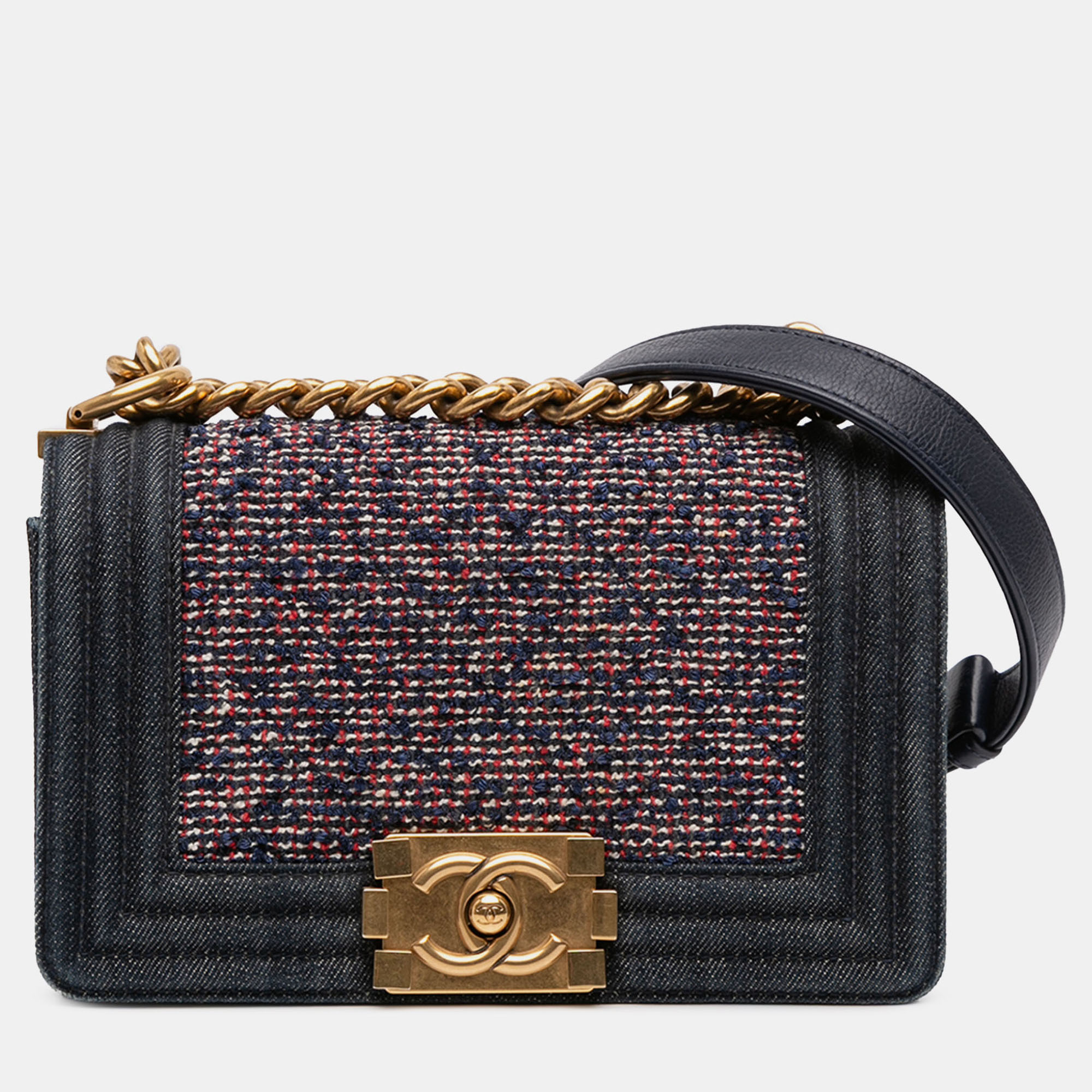 

Chanel Quilted Boy Flap Small Denim and Tweed Shoulder Bag, Blue