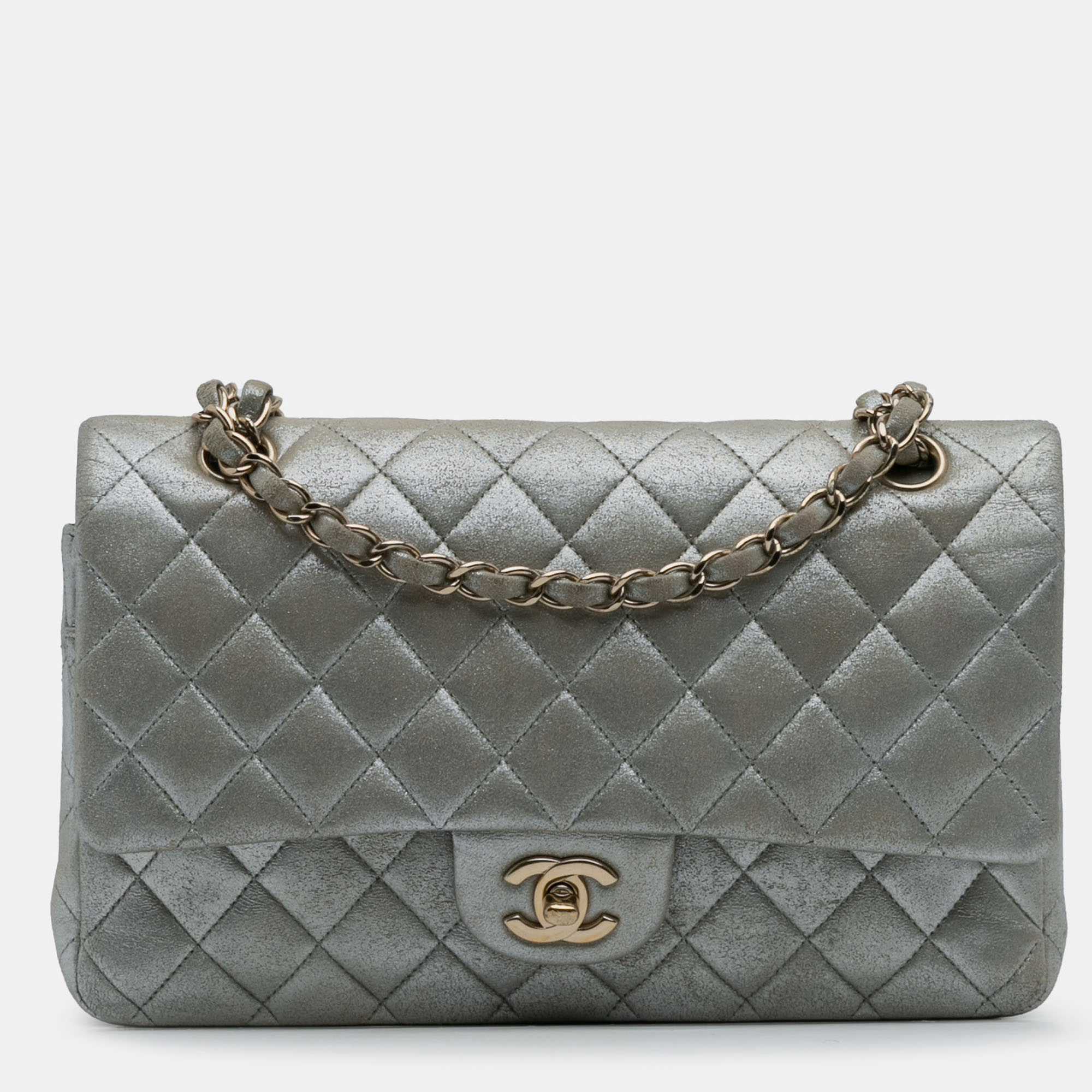 

Chanel Classic Double Flap Medium Multicolor Calfskin Leather Shoulder Bag, Silver
