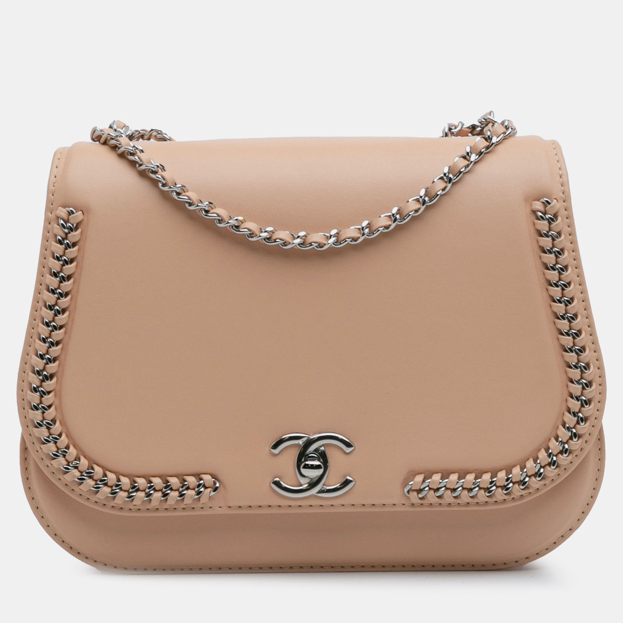 

Braided Chic Flap Small Calfskin Leather Shoulder Bag, Brown