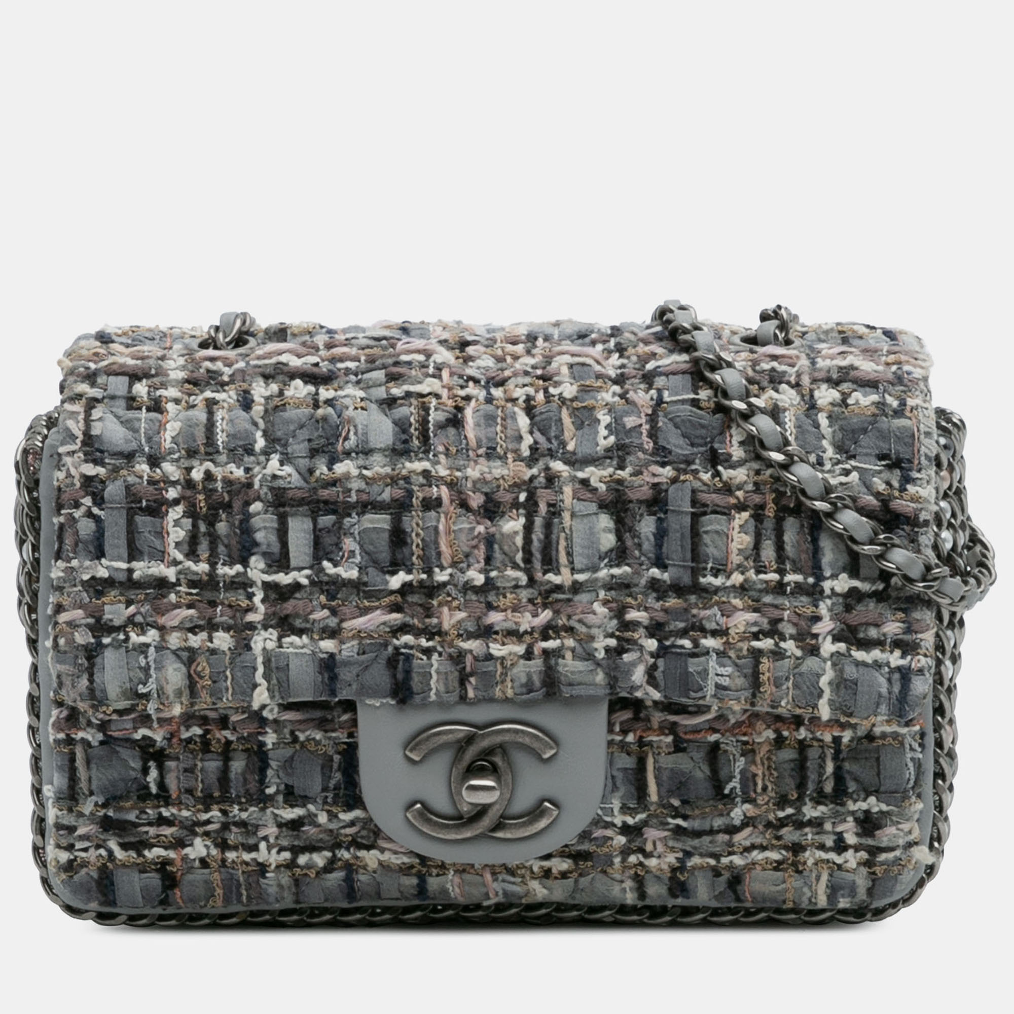 

Chanel Grey Mini Quilted Tweed River of Pearls Flap