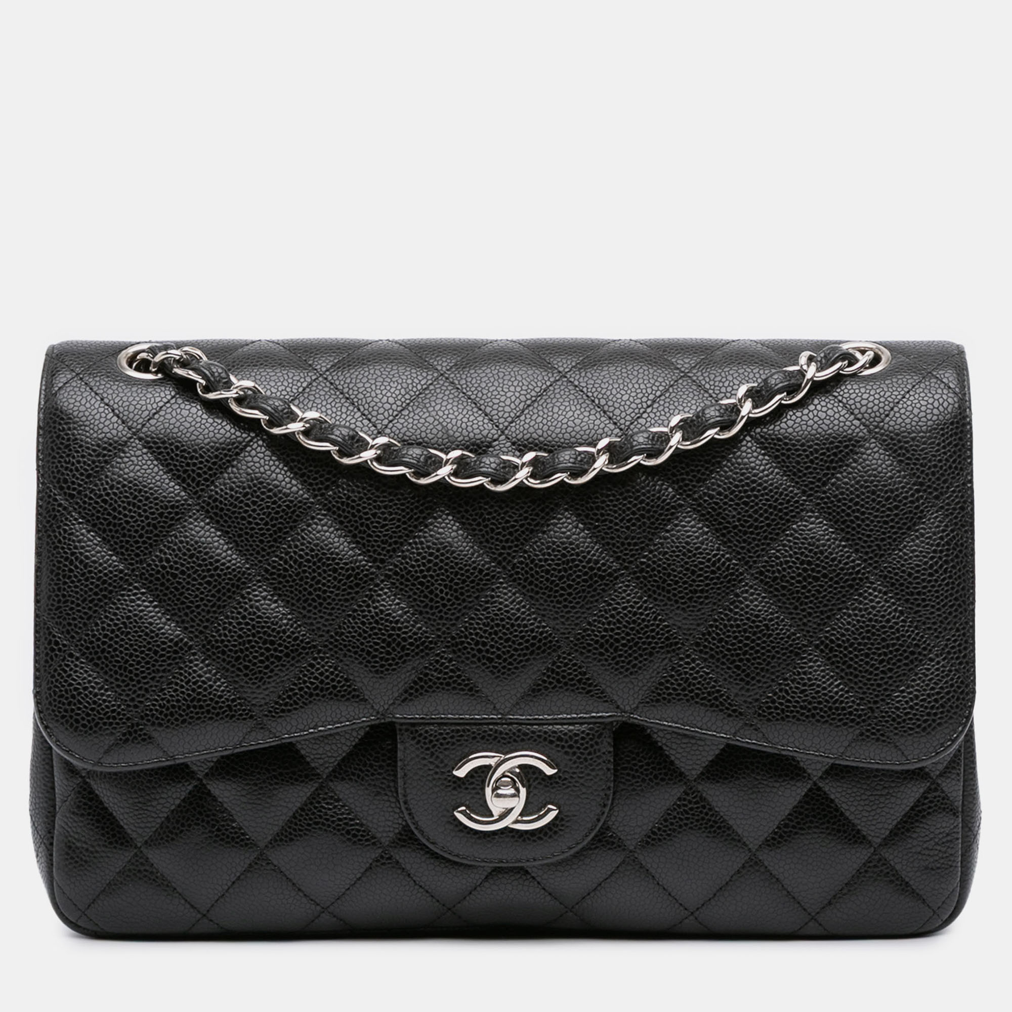

Chanel Classic Double Flap Jumbo Caviar Leather Shoulder Bag, Black