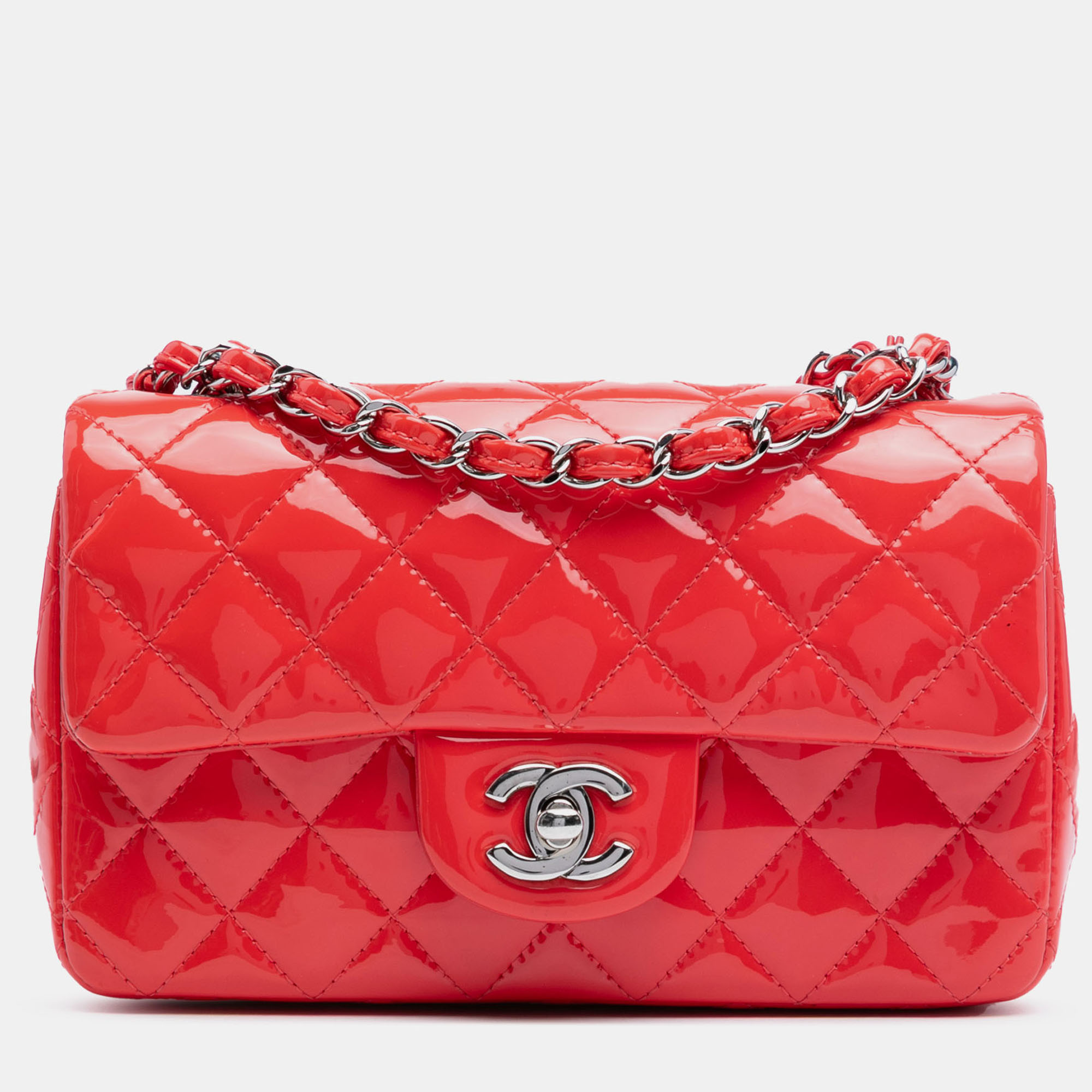 

Chanel Red Mini Rectangular Classic Patent Single Flap