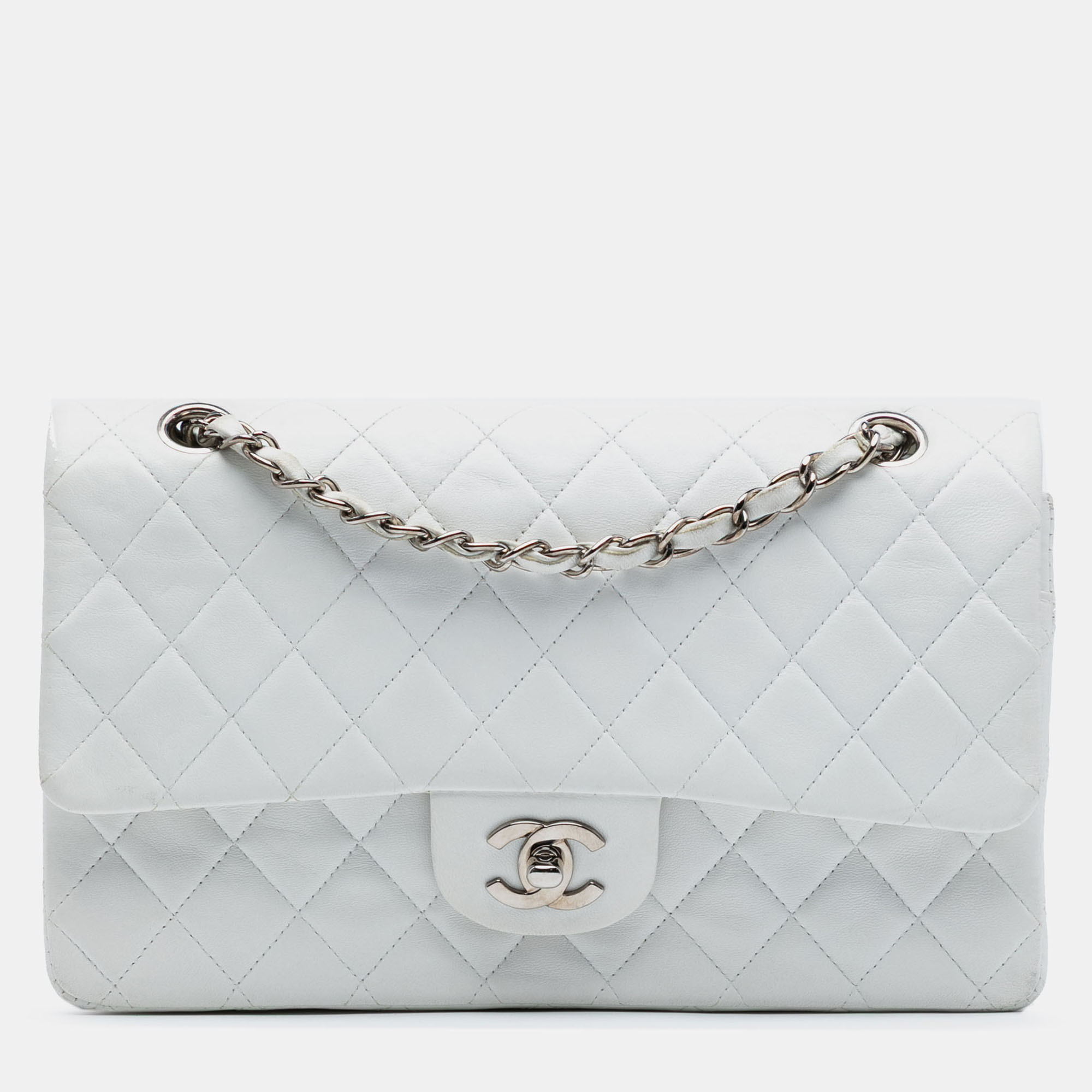 

Chanel Classic Double Flap Medium Lambskin Leather Shoulder Bag, White