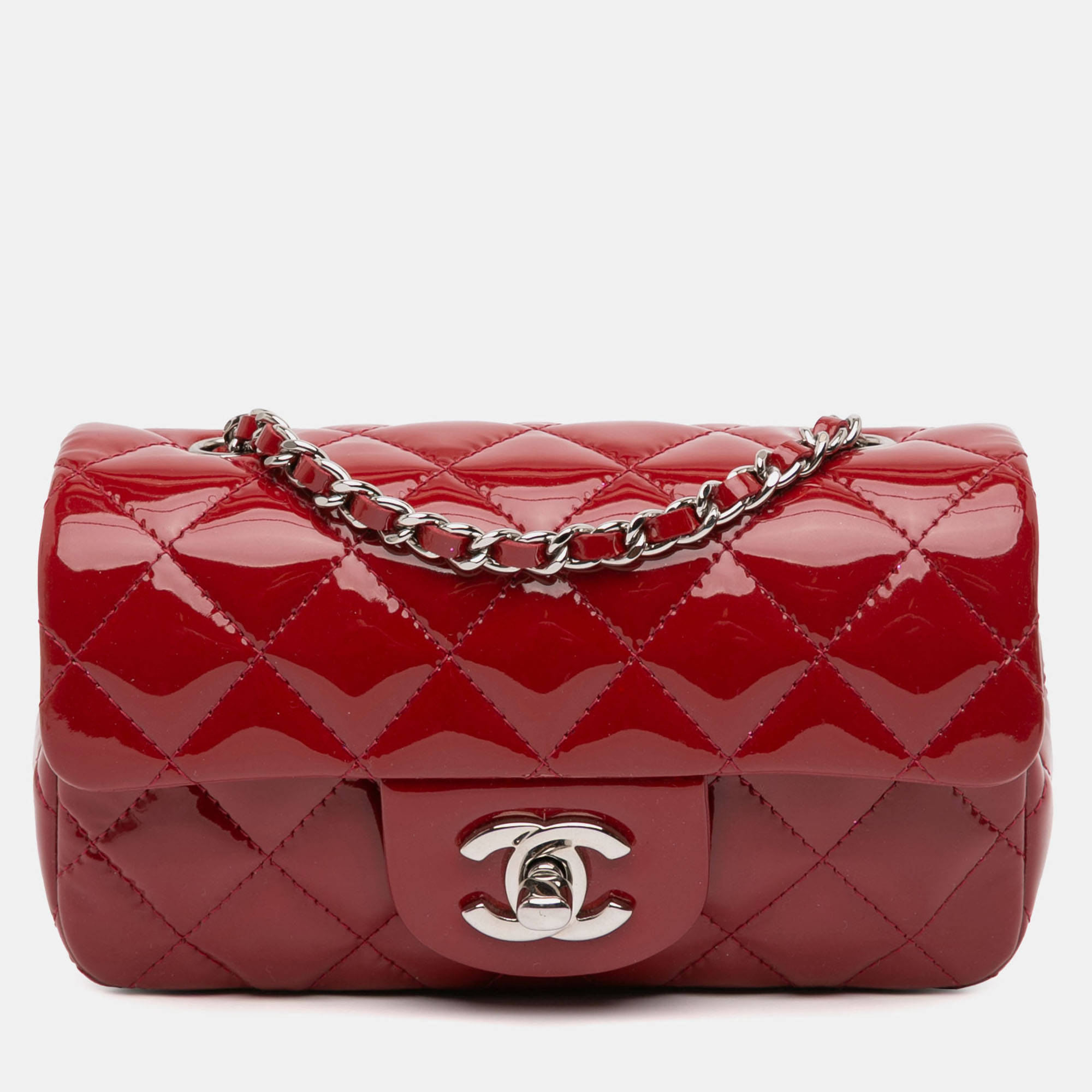 Pre-owned Chanel Red Extra Mini Rectangular Classic Patent Single Flap