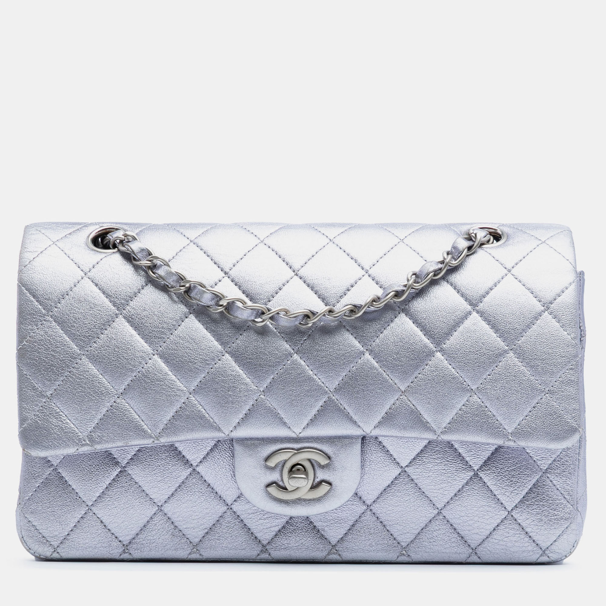 

Chanel Silver Medium Classic Metallic Calfskin Double Flap